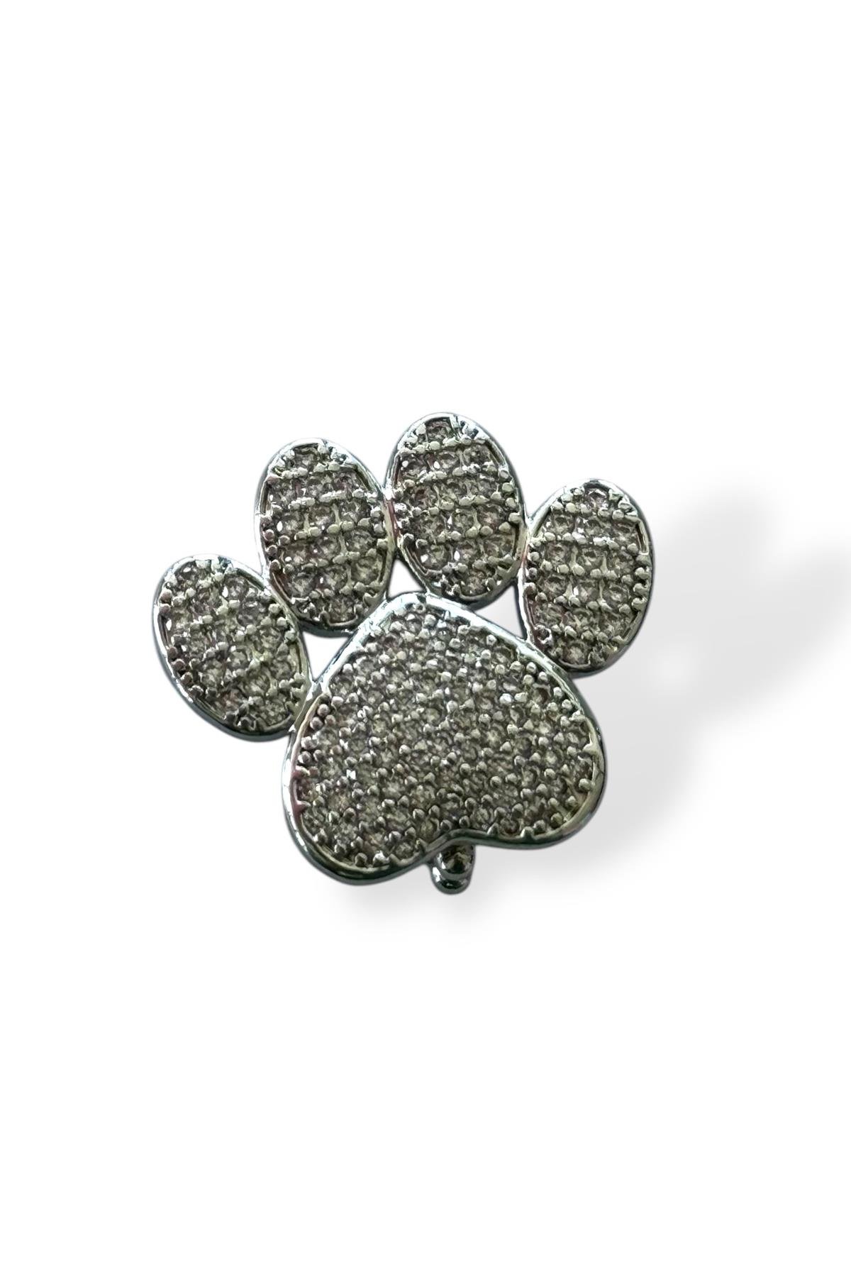 Gümüş Renk Pati Figürlü Taş Detaylı Ajda Charm / Kolye/ Bileklik Ucu