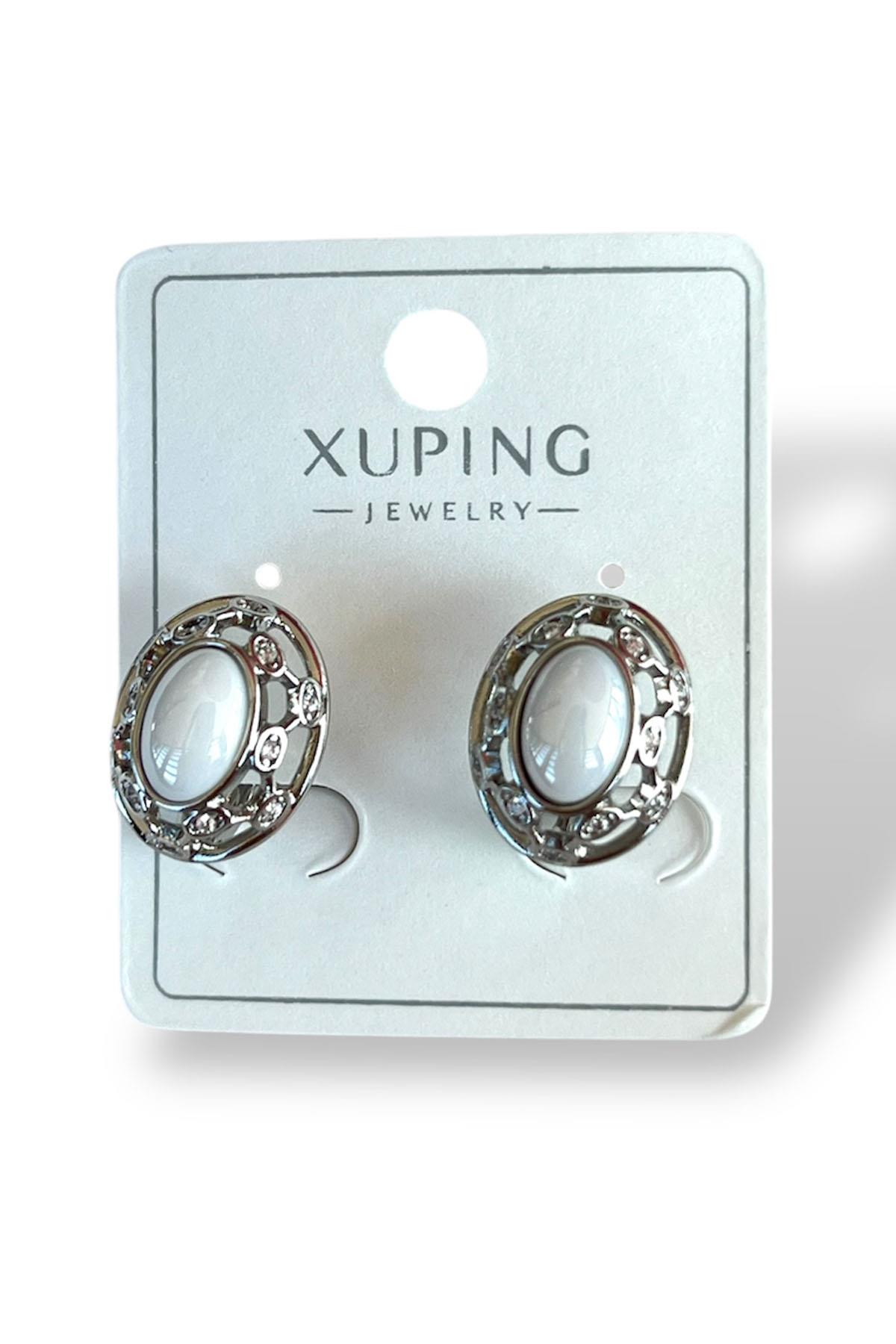 Gümüş Renk Taş Detaylı Çelik Xuping Küpe (Çift)