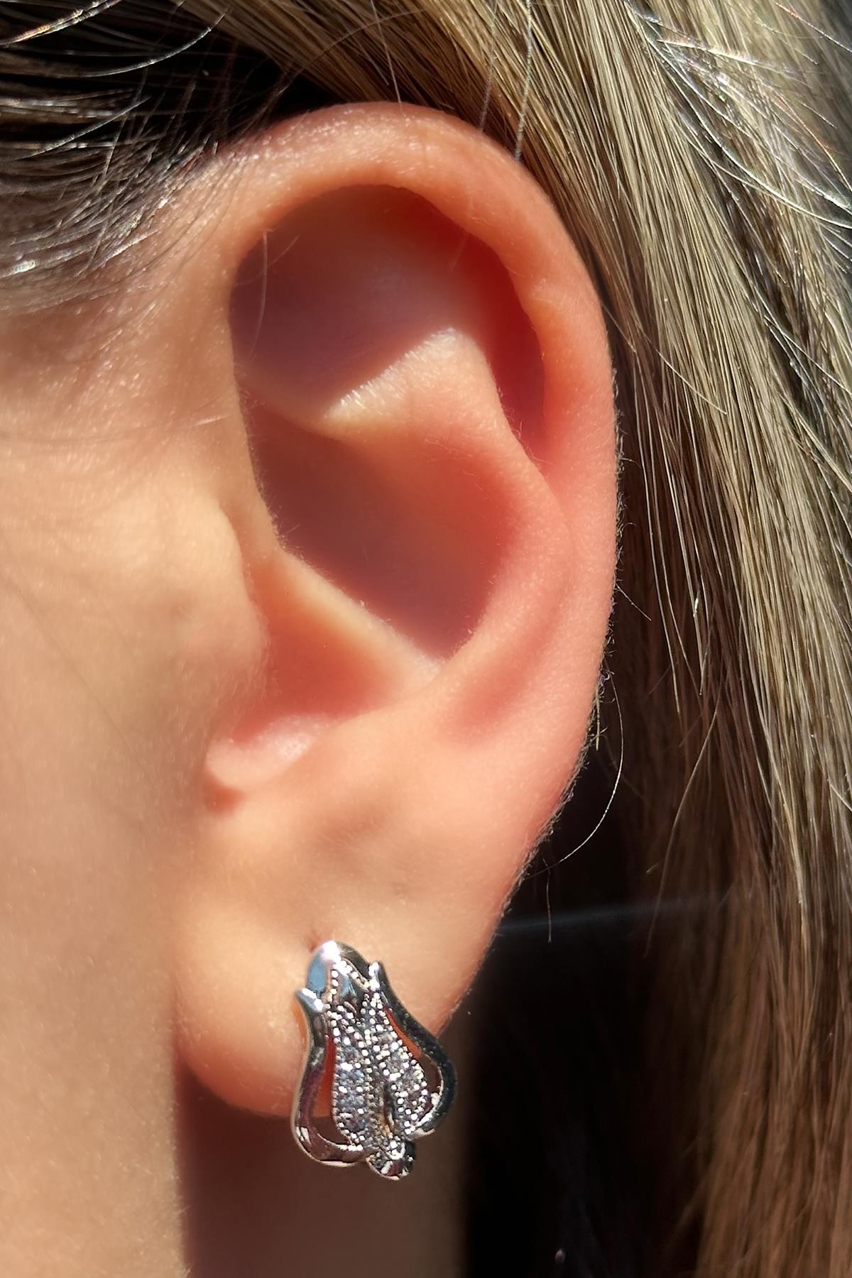 Gümüş Renk Taş Detaylı Çelik Xuping Küpe (Çift)