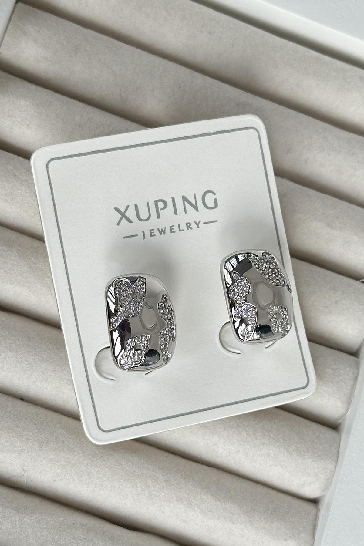 Gümüş Renk Taş Detaylı Çelik Xuping Küpe (Çift)