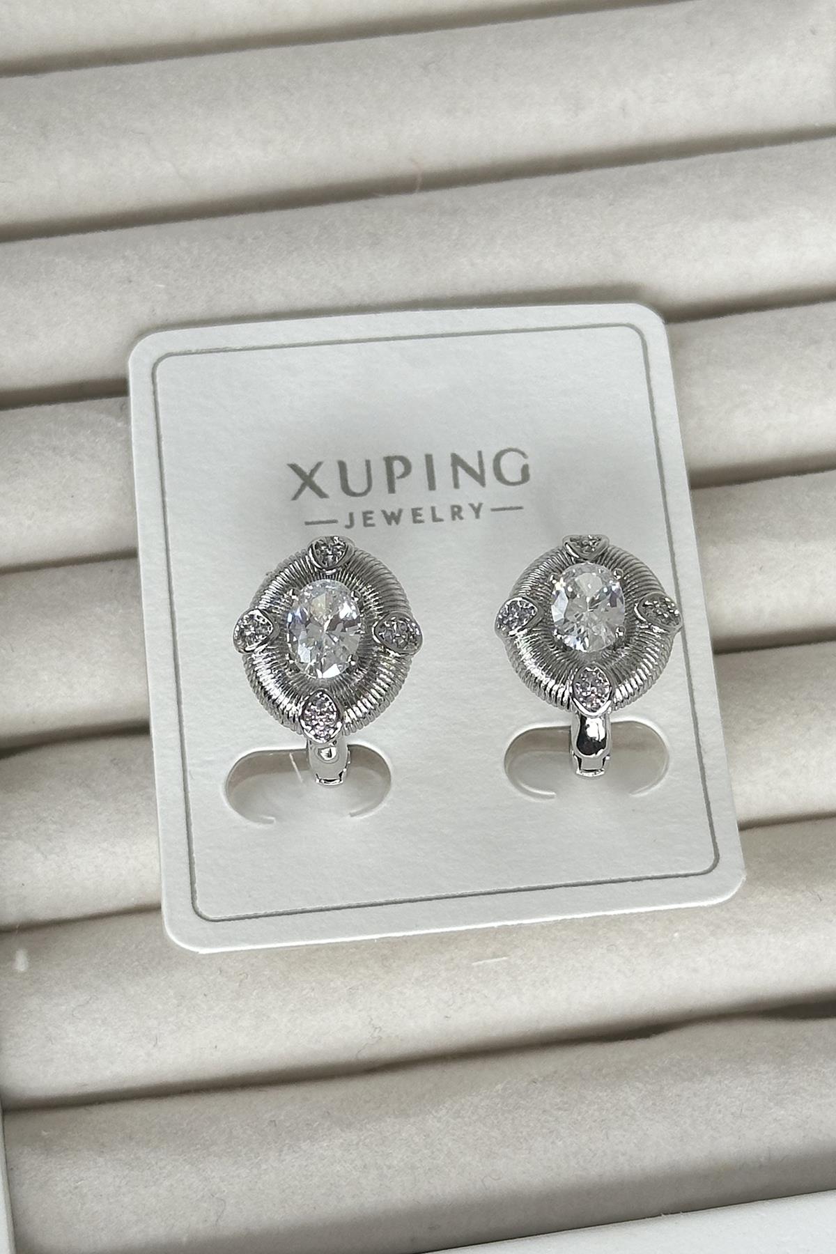 Gümüş Renk Taş Detaylı Çelik Xuping VIP Küpe