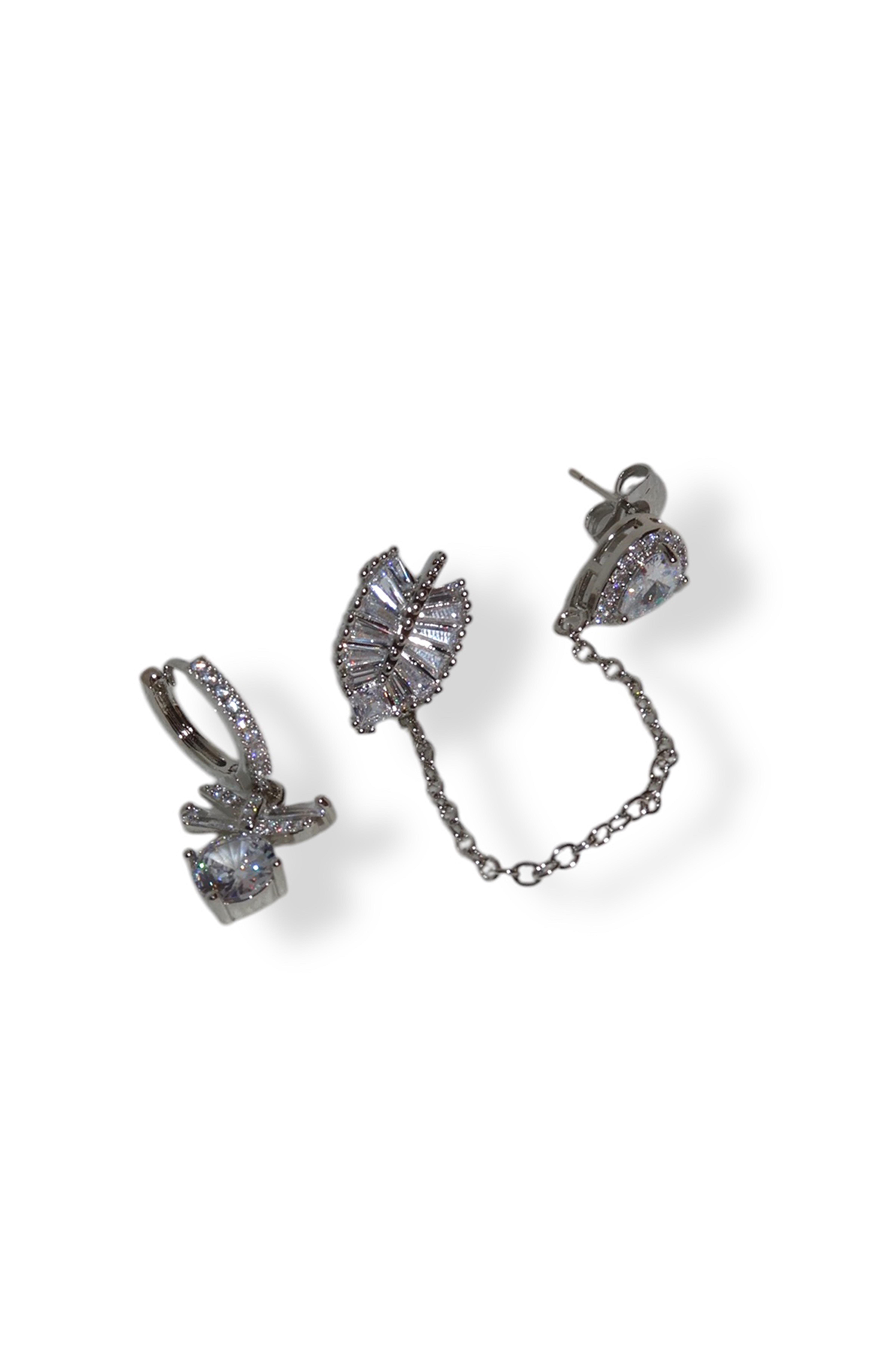 Gümüş Renk Taş Detaylı VİP 3'lü YSX Küpe Set