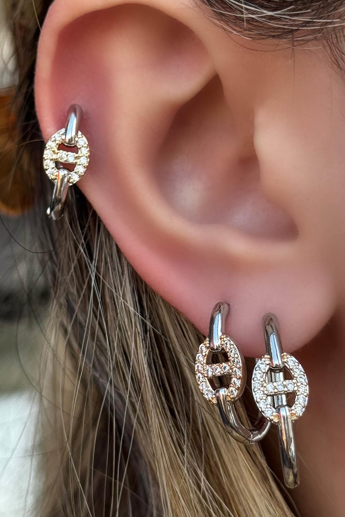 Gümüş Renk Taş Detaylı VİP 3'lü YSX Küpe Set