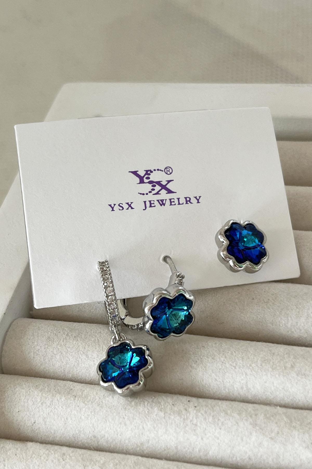 Gümüş Renk Taş Detaylı VİP 3'lü YSX Küpe Set