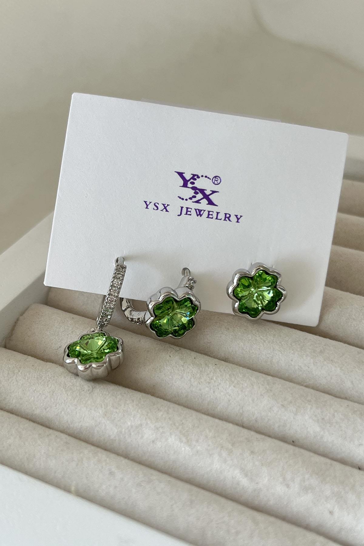 Gümüş Renk Taş Detaylı VİP 3'lü YSX Küpe Set