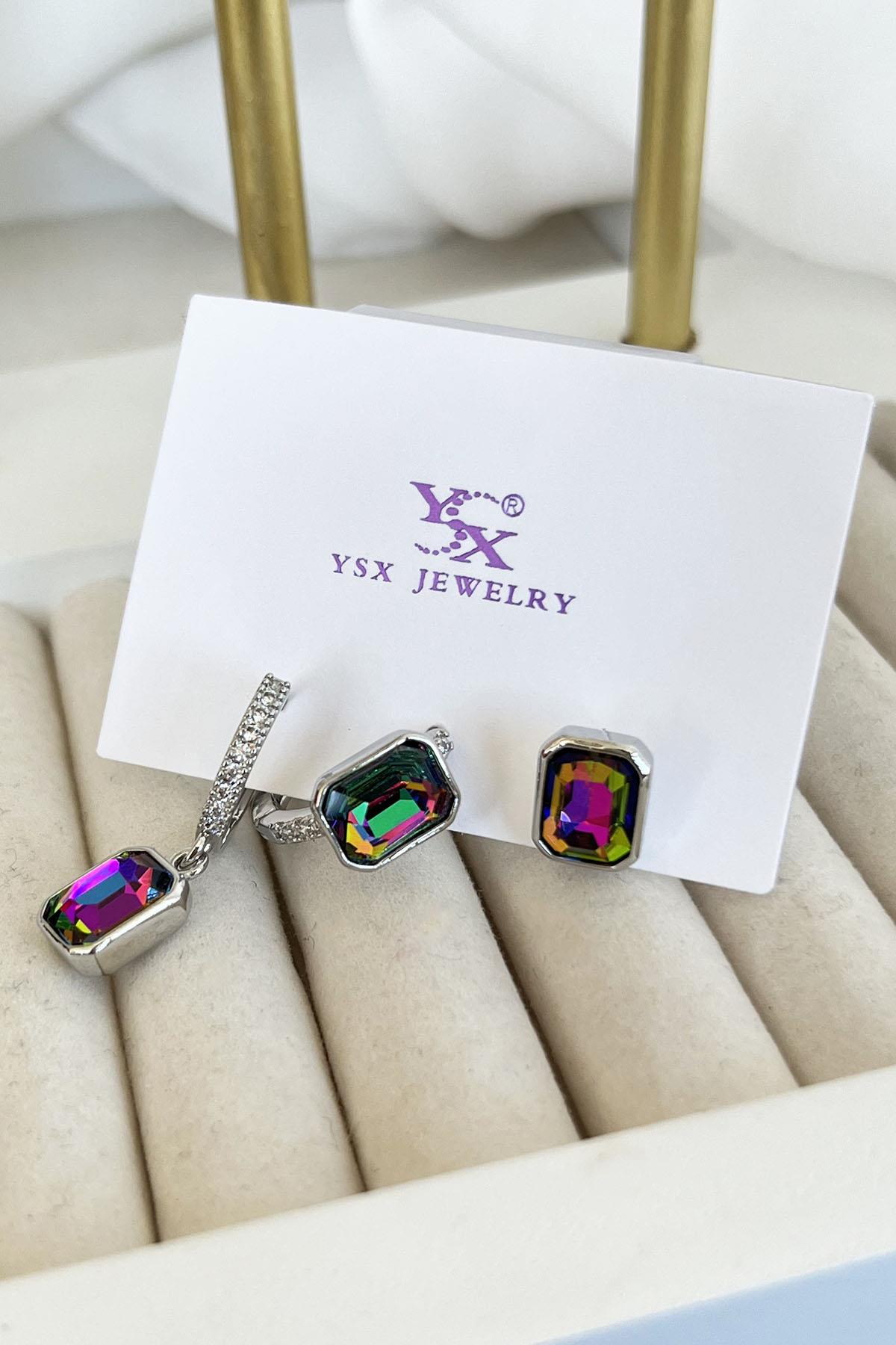 Gümüş Renk Taş Detaylı VİP 3'lü YSX Küpe Set