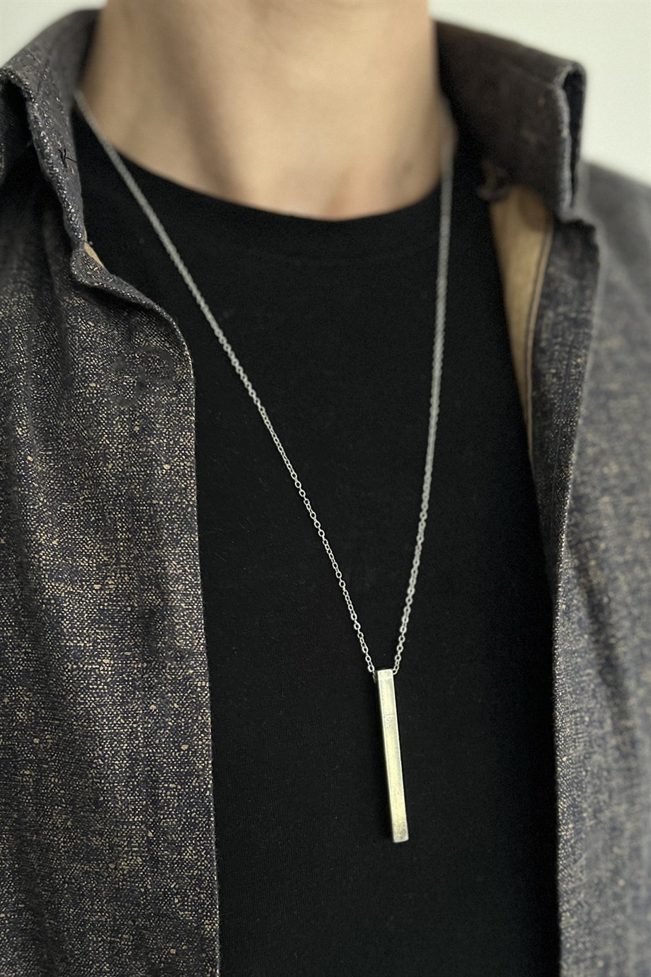 Takistir Jewelry | Silver Color Long Bar Men's Chain Necklace
