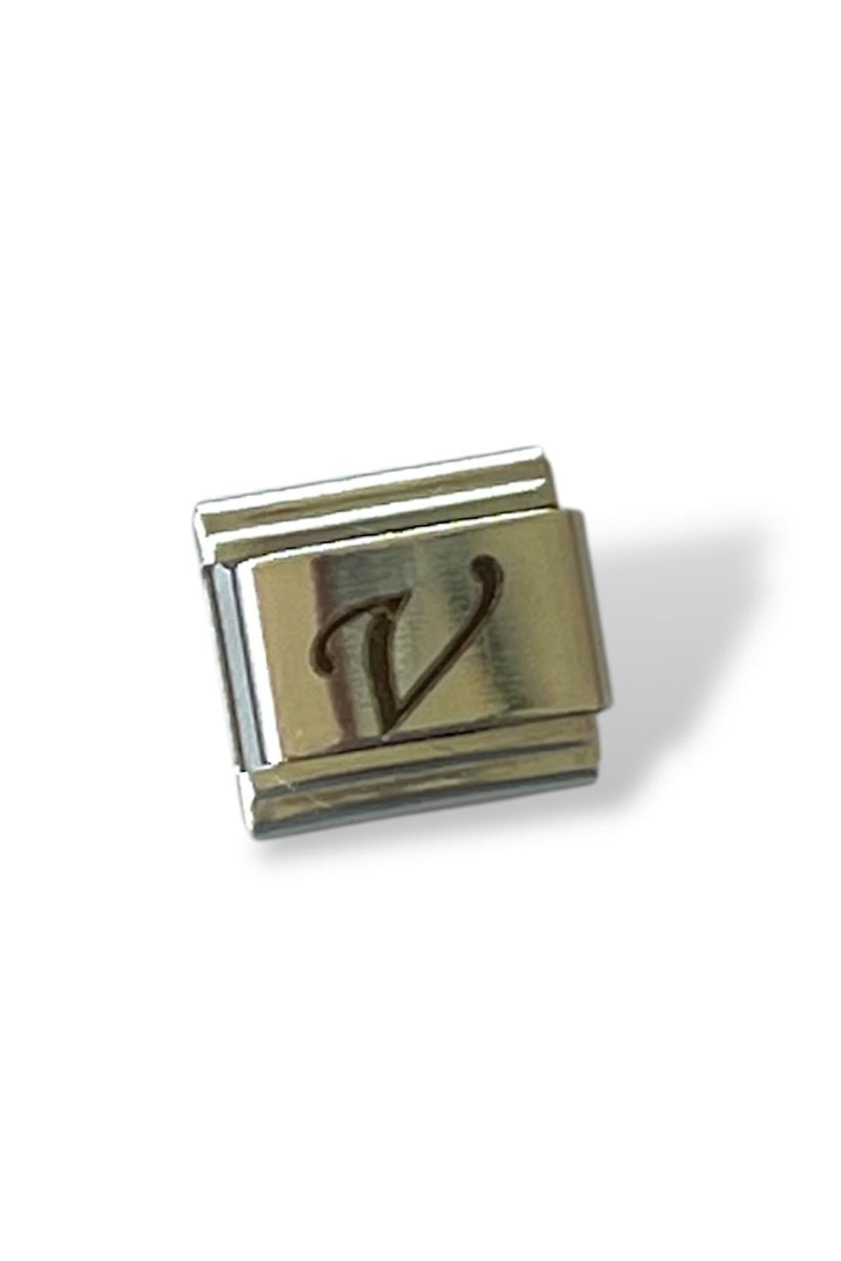 Gümüş Renk V Harf Çelik Nomination Charm (Tek)