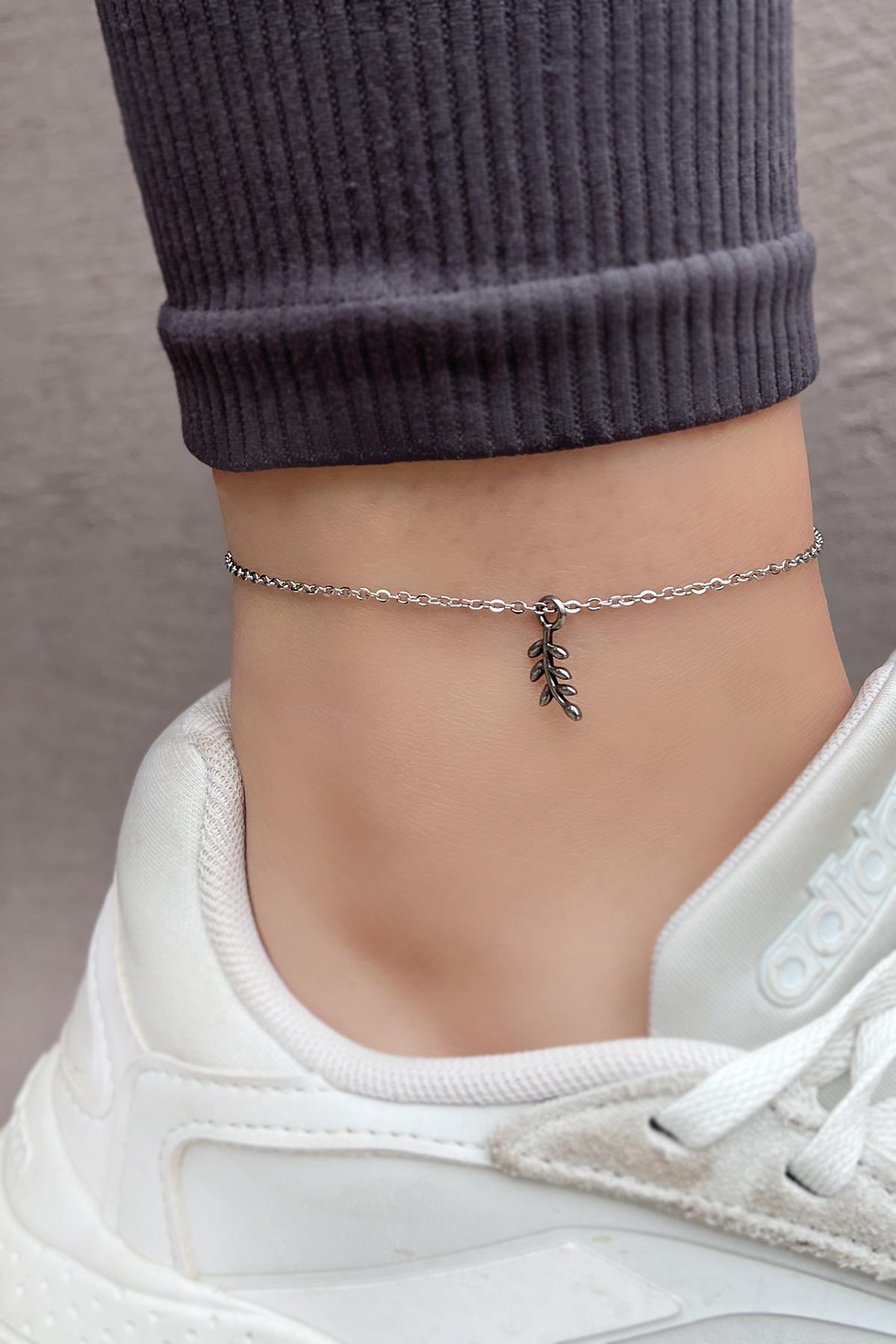 Gümüş Renk Yaprak Figürlü Çelik Halhal