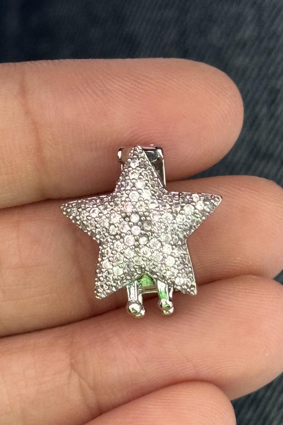 Gümüş Renk Yıldız Figürlü Taş Detaylı Ajda Charm / Kolye/ Bileklik Ucu