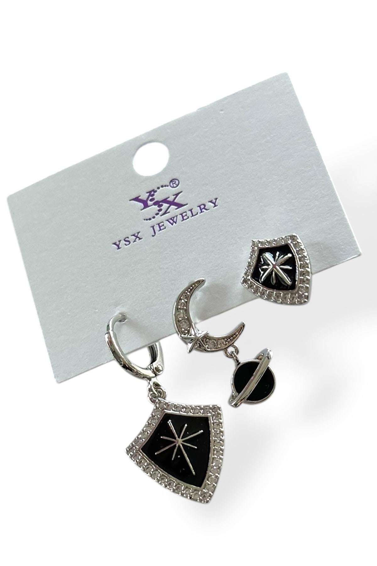 Gümüş Renk Yıldız Figürlü VİP 3'lü YSX Küpe Set