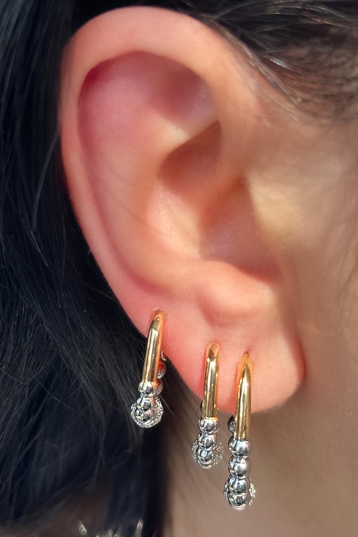 Gümüş Ve Altın Renk 3'lü YSX Küpe Set