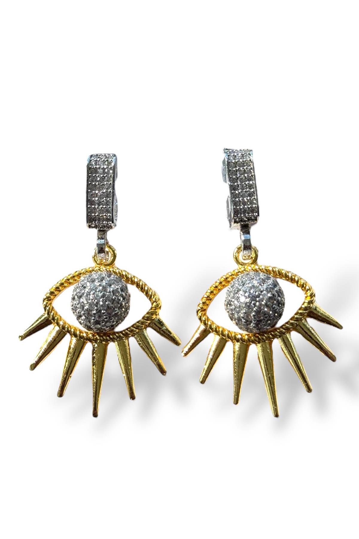 Gümüş Ve Altın Renk Göz Figürlü Küpe (Çift)