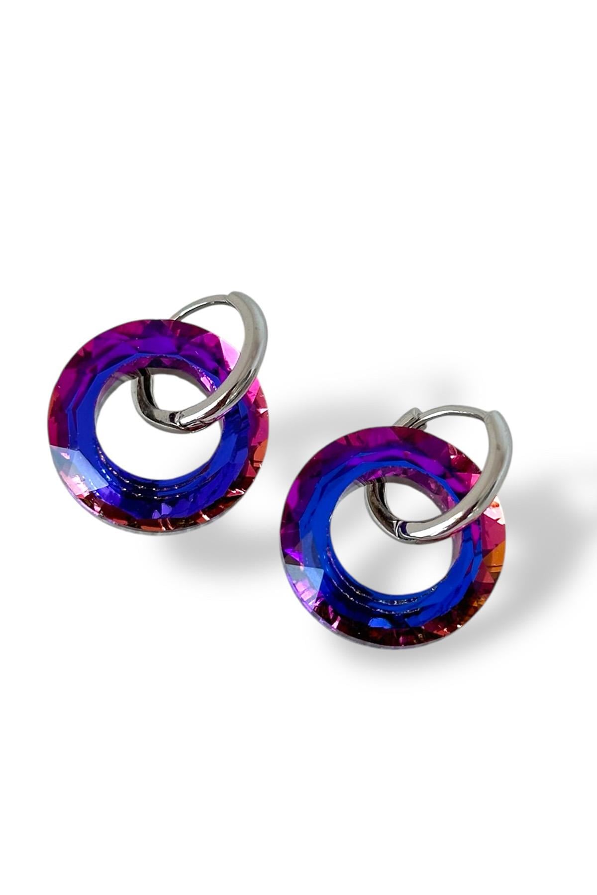 Gümüş Ve Mor Renk Çelik Xuping Küpe (Çift)