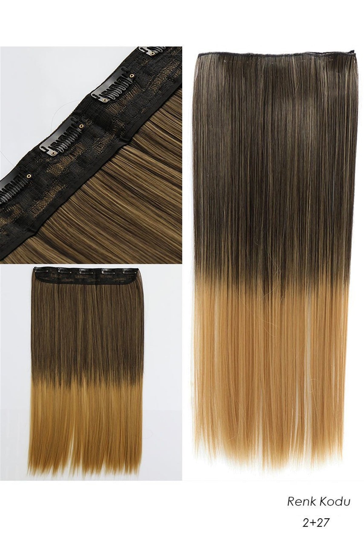 Isıya Dayanıklı Yarımay Çıt Çıt Saç Kahve Sarı Ombre / Düz / 60 Cm / 110 Gr / HT2T27