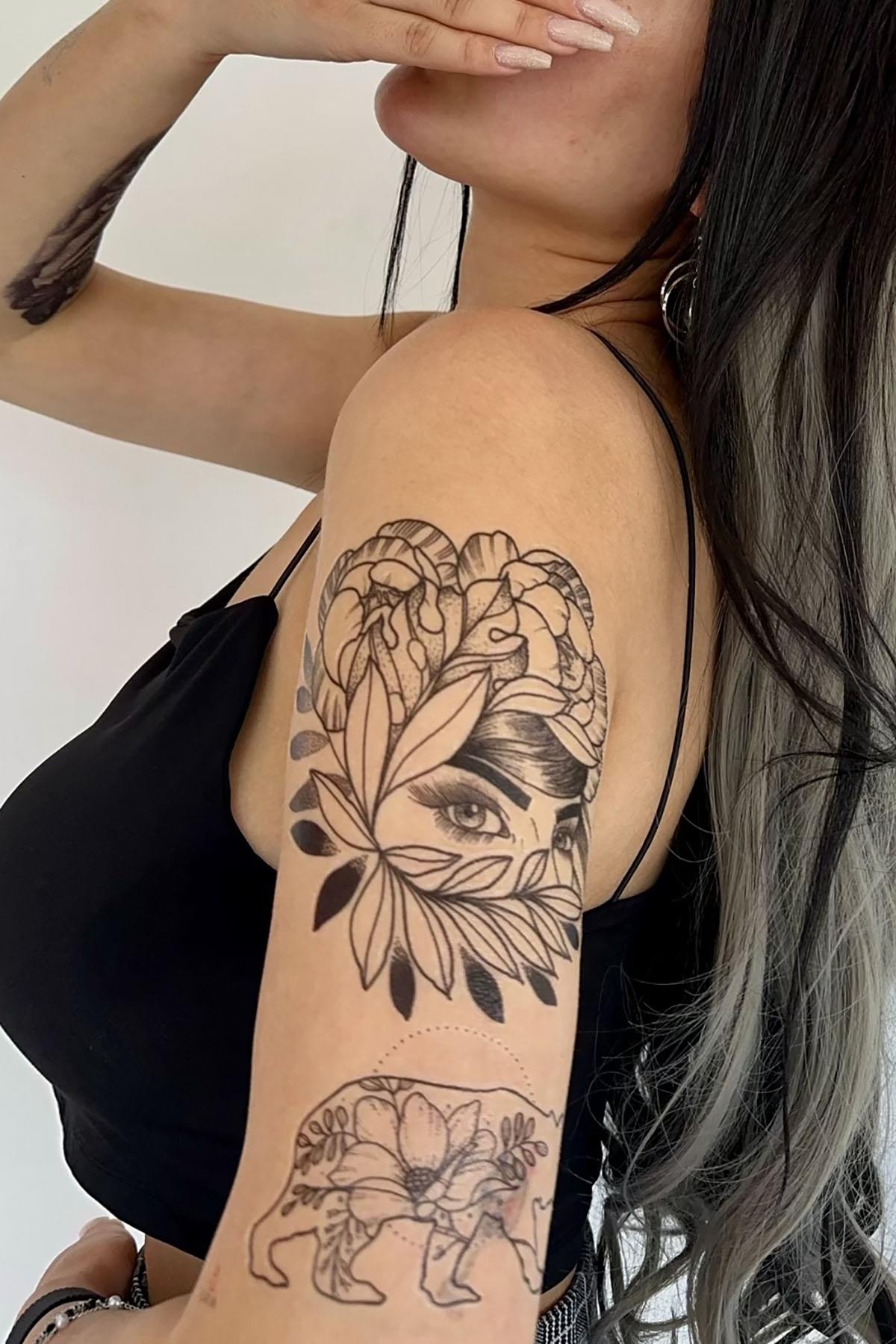 Kadın ve Çiçek Modelli Geçici Dövme Tattoo