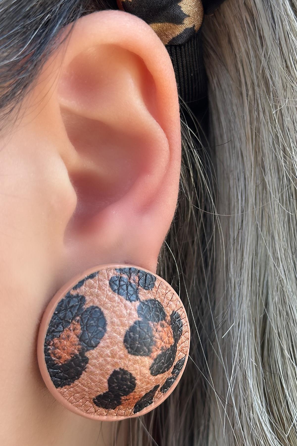 Kahve Renk Leopar Desenli Küpe (Çift)