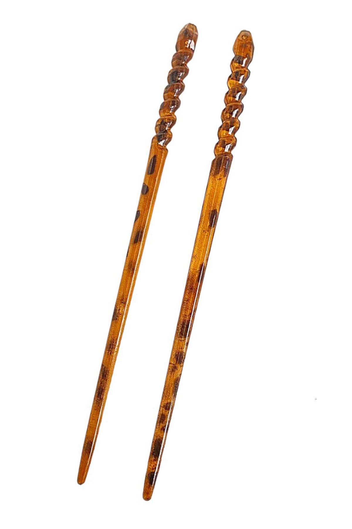 Kahverengi İkili Topuz Tokası