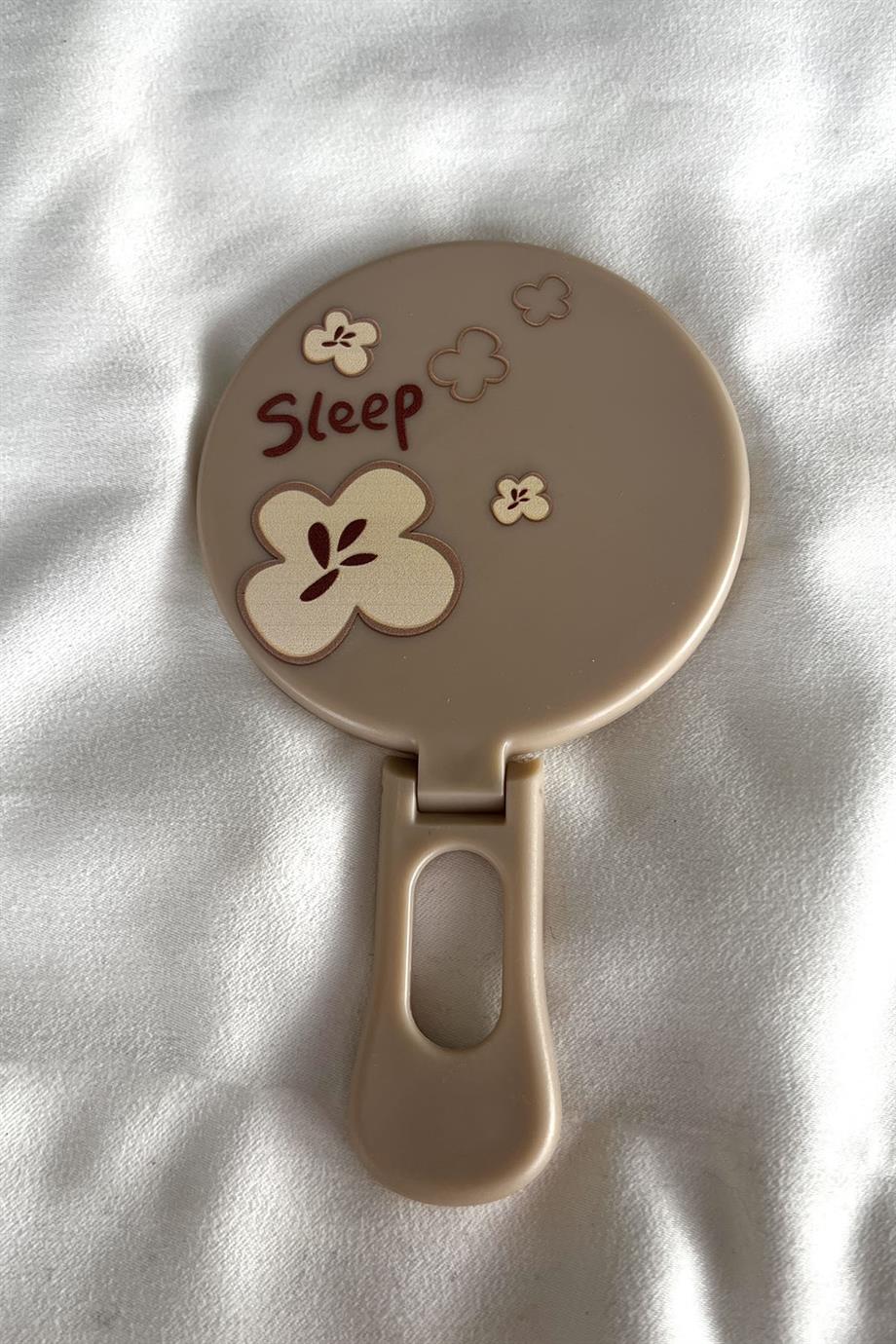 Kahverengi Sleep Yazı Figürlü Ayna/Makyaj Aynası (Orta Boy)