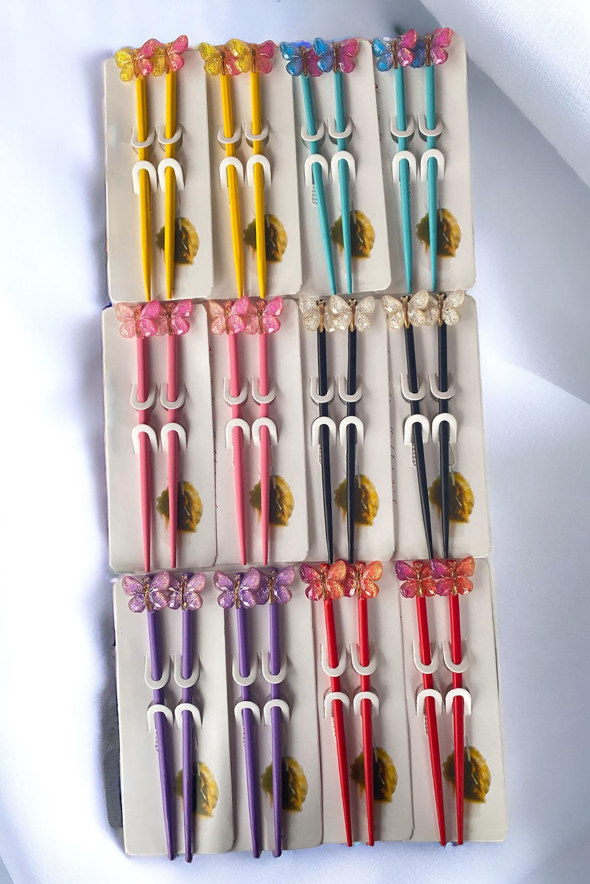 Karışık Renk 12'li Kelebek Figürlü Topuz Kalemi