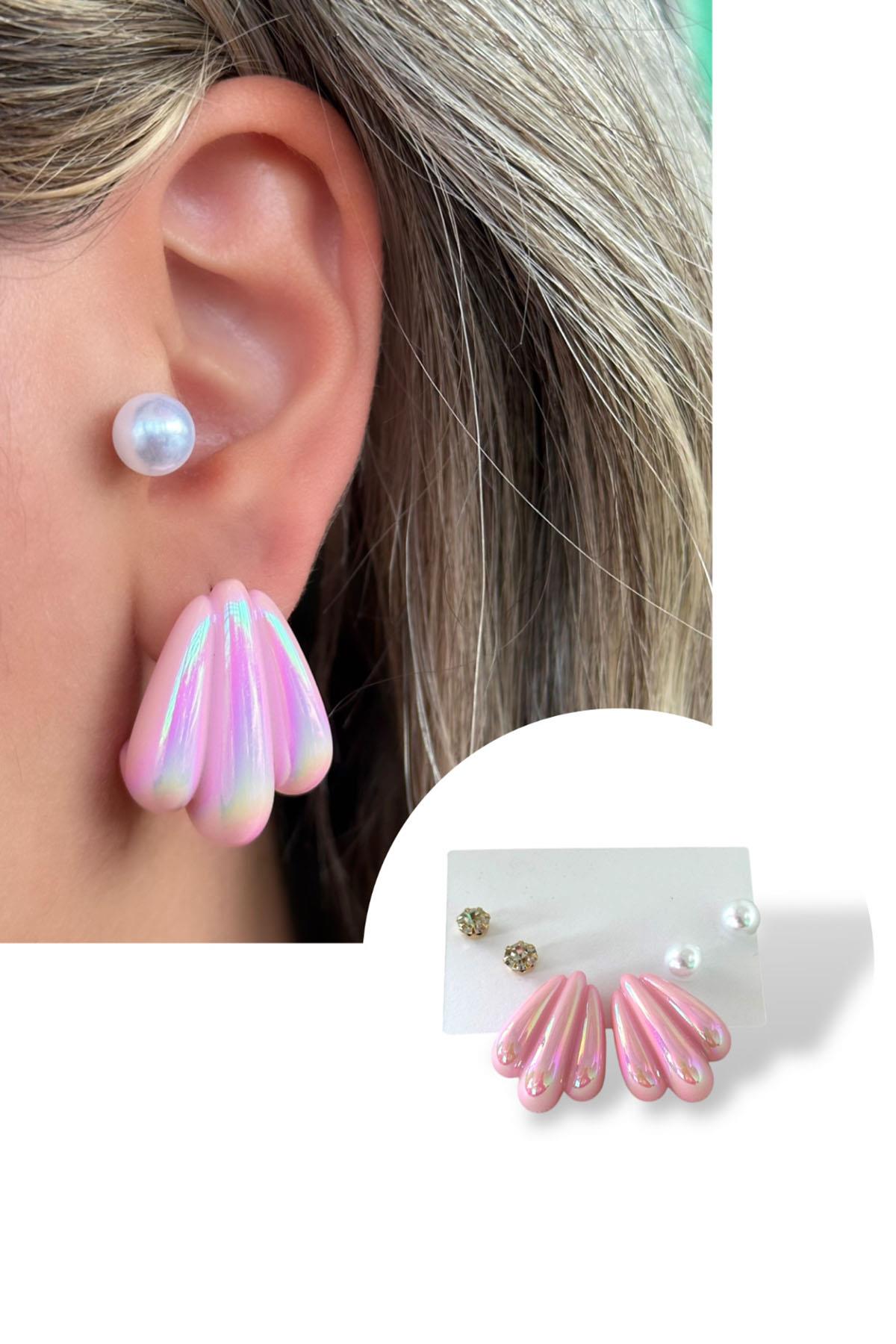 Karışık Renk 3'lü Küpe Set