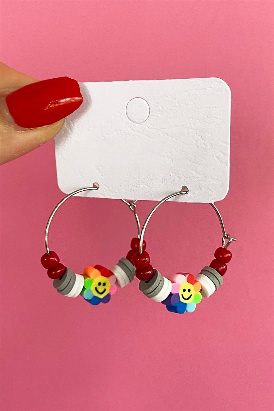Karışık Renk Fimo Halka Küpe (Çift)