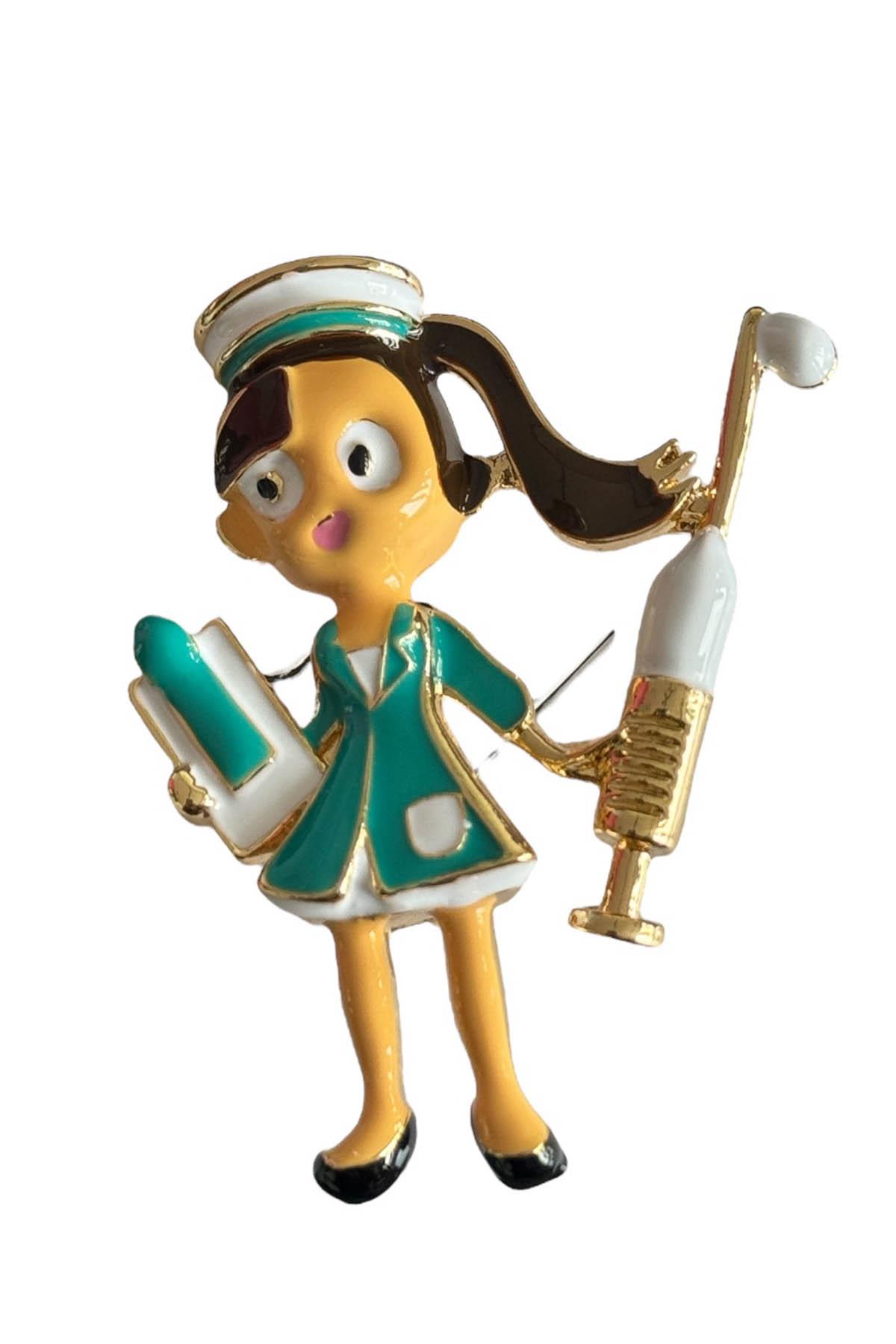 Karışık Renk Hemşire Figürlü Broş