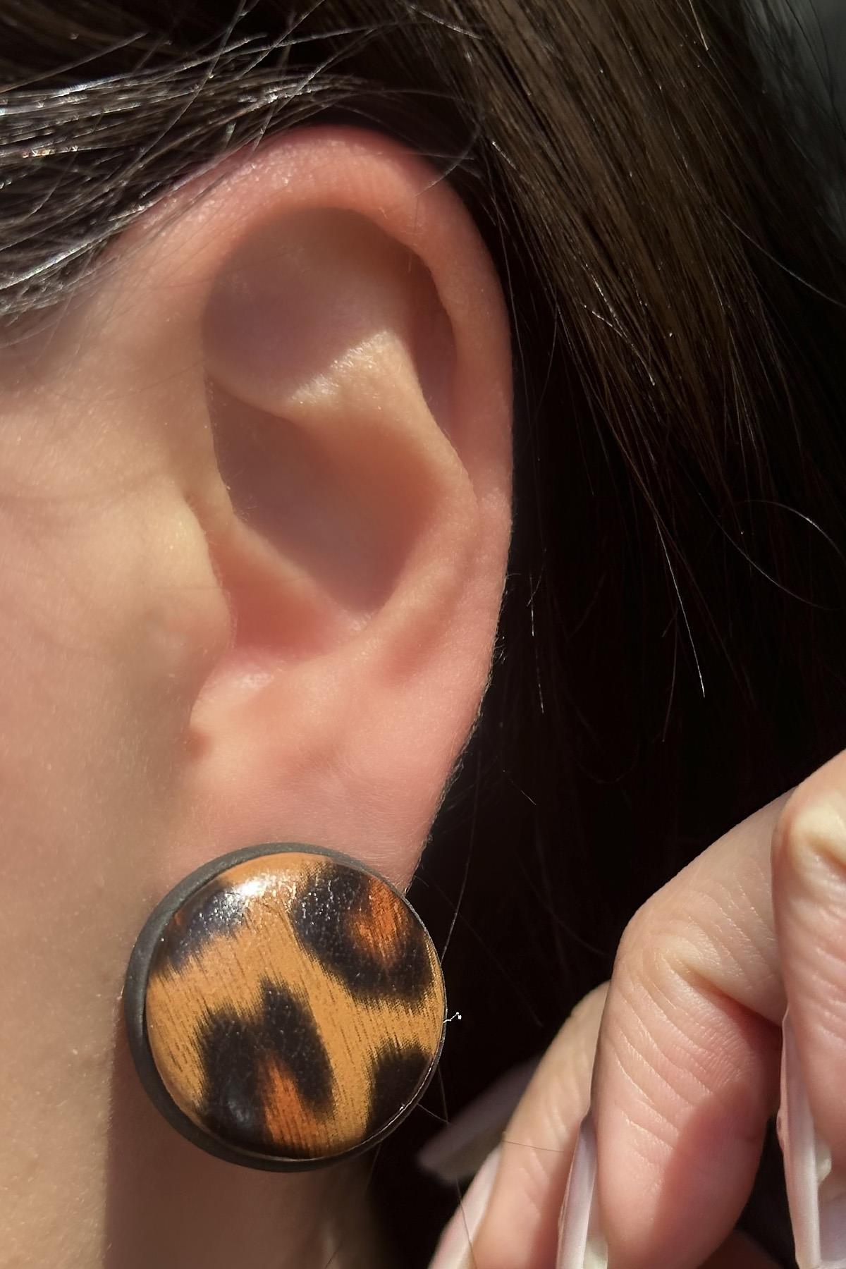 Karışık Renk Leopar Desenli Küpe (Çift)