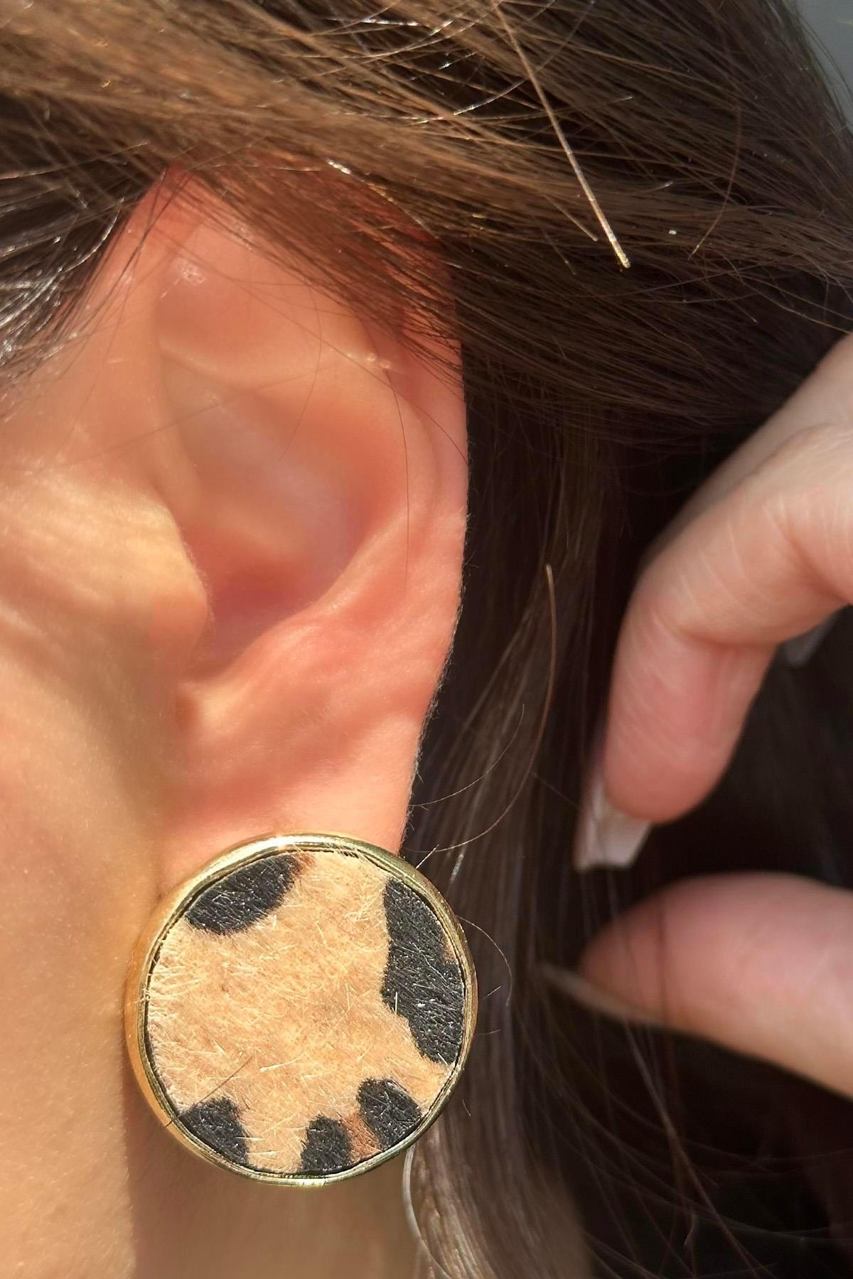 Karışık Renk Leopar Desenli Küpe (Çift)