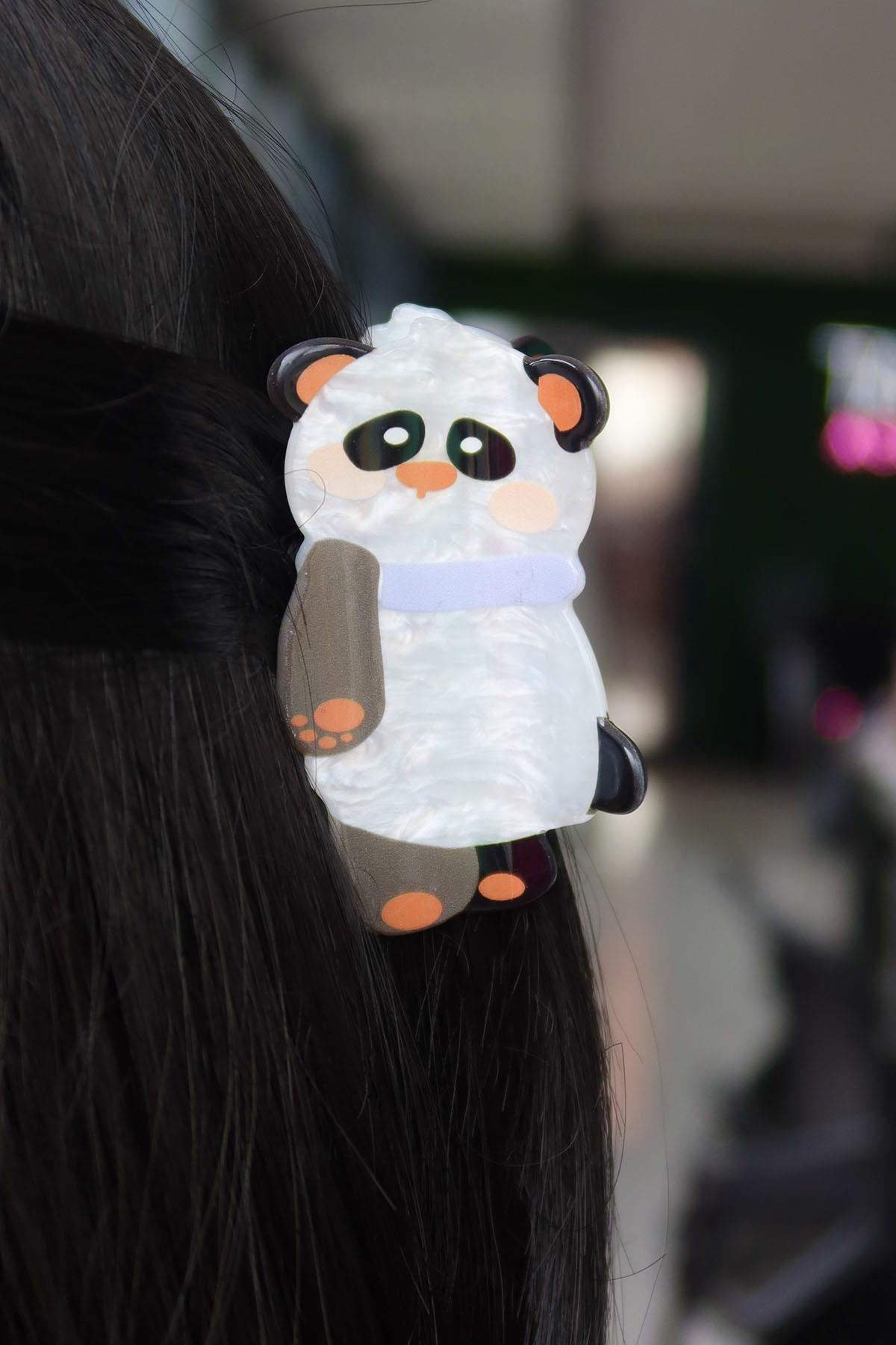 Karışık Renk Panda Figürlü Kemik Mandal Toka