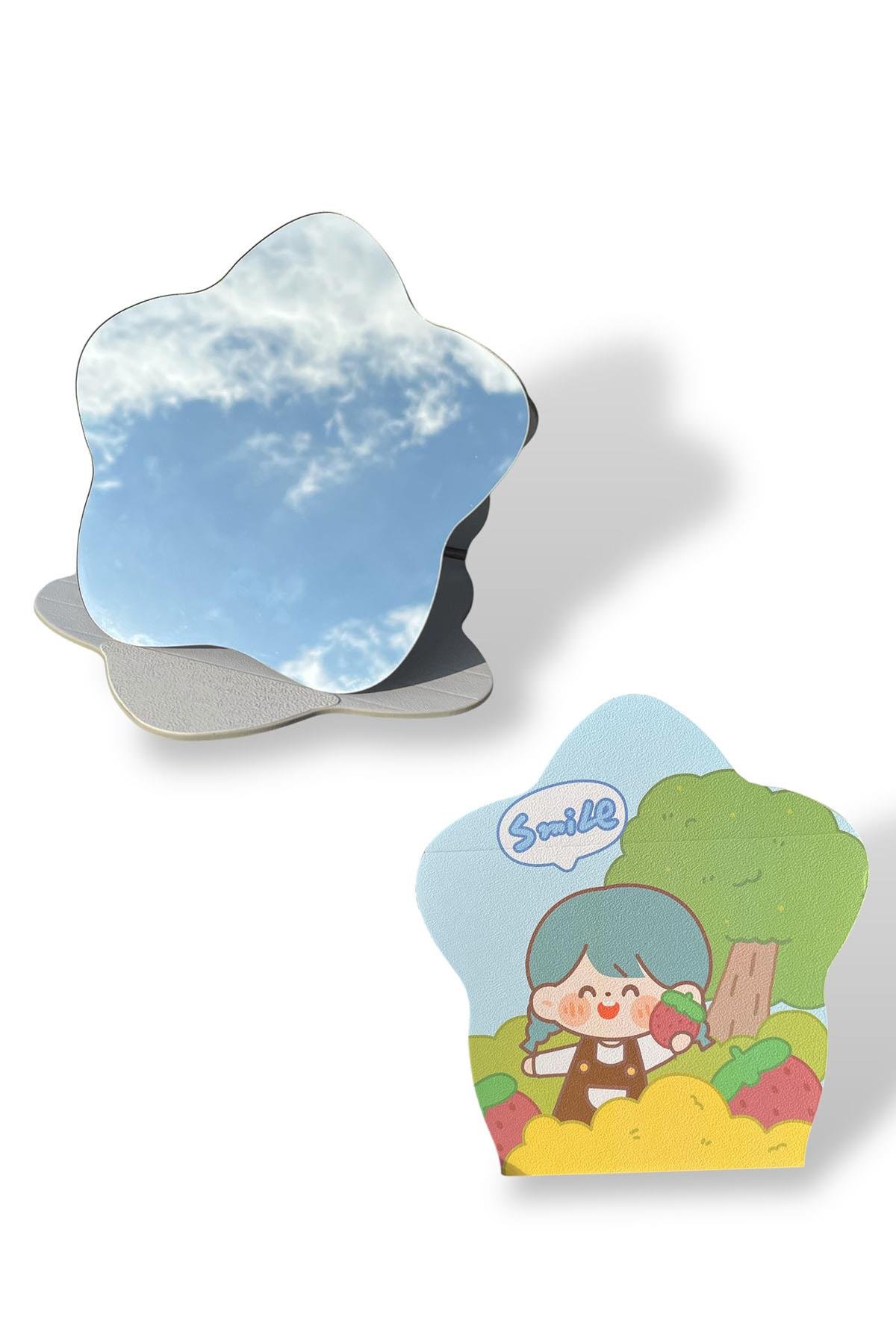 Karışık Renk Smile Yazılı Çocuk Figürlü Masa Aynası