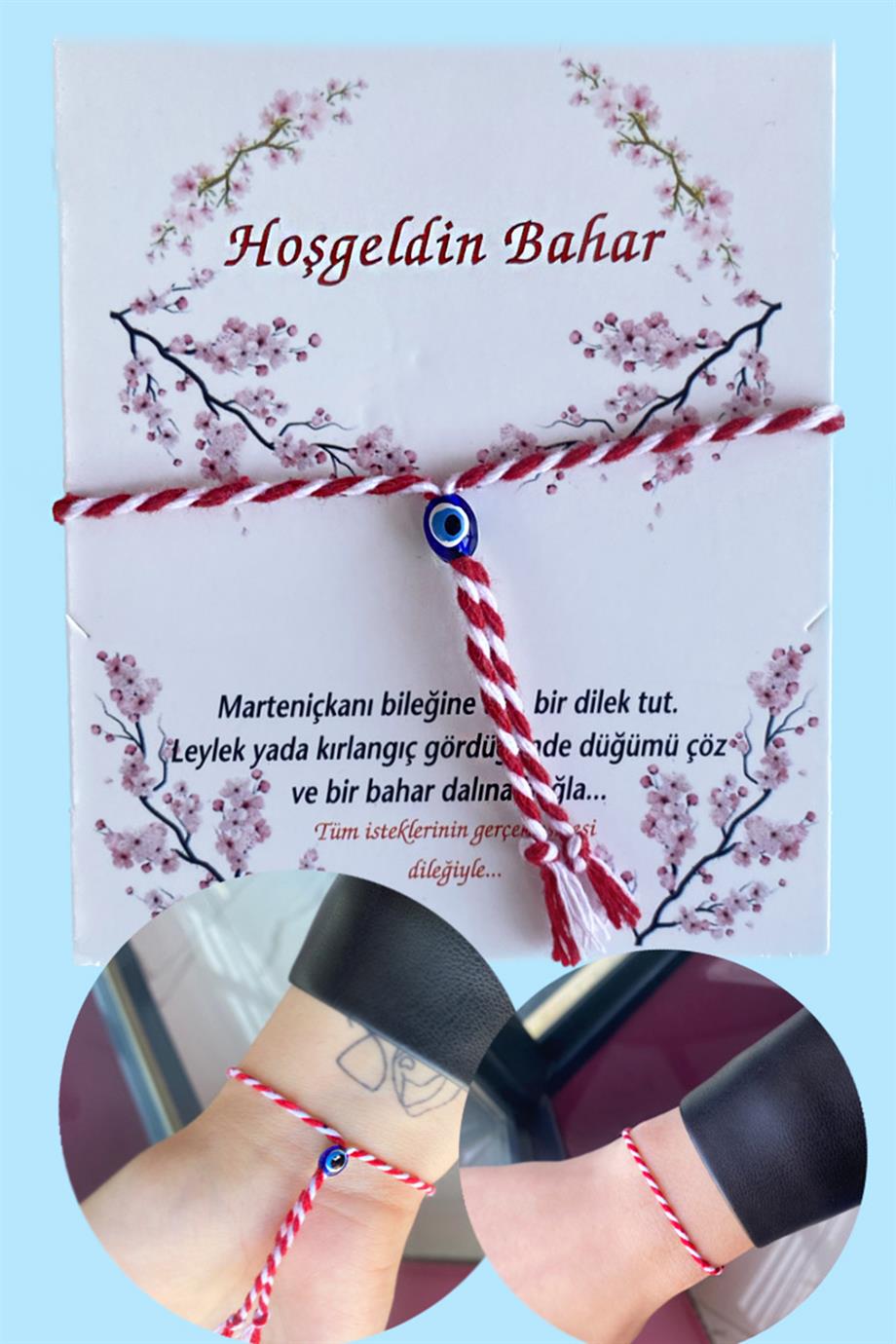 Kırmızı Beyaz Renkli İp Bahar Bilekliği/Marteniçka