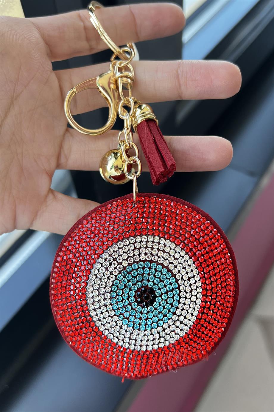 Kırmızı Renk Nazar Boncuğu Figürlü Taşlı Anahtarlık