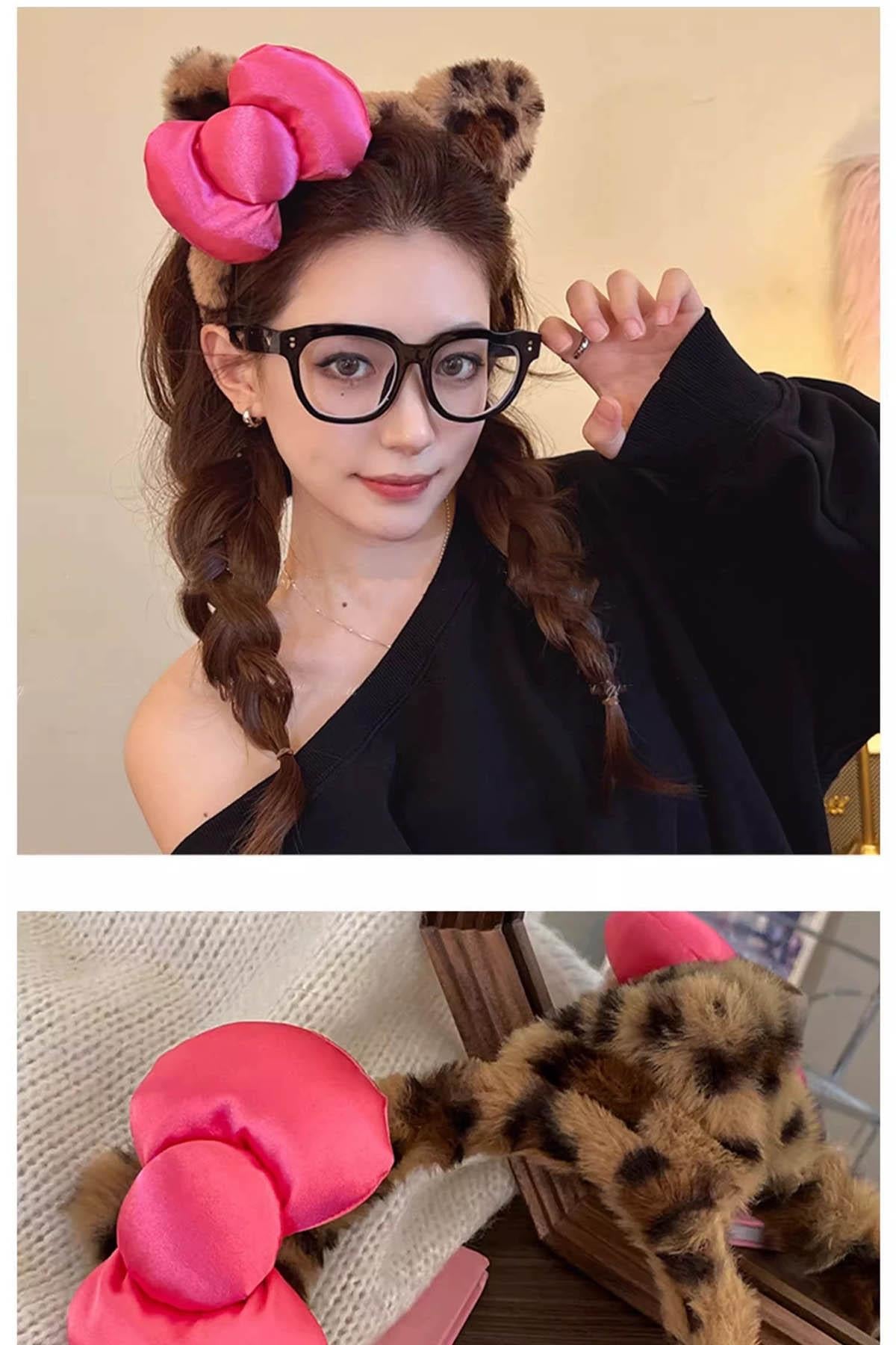 Leopar Desenli Kurdele Figürlü Peluş Taç
