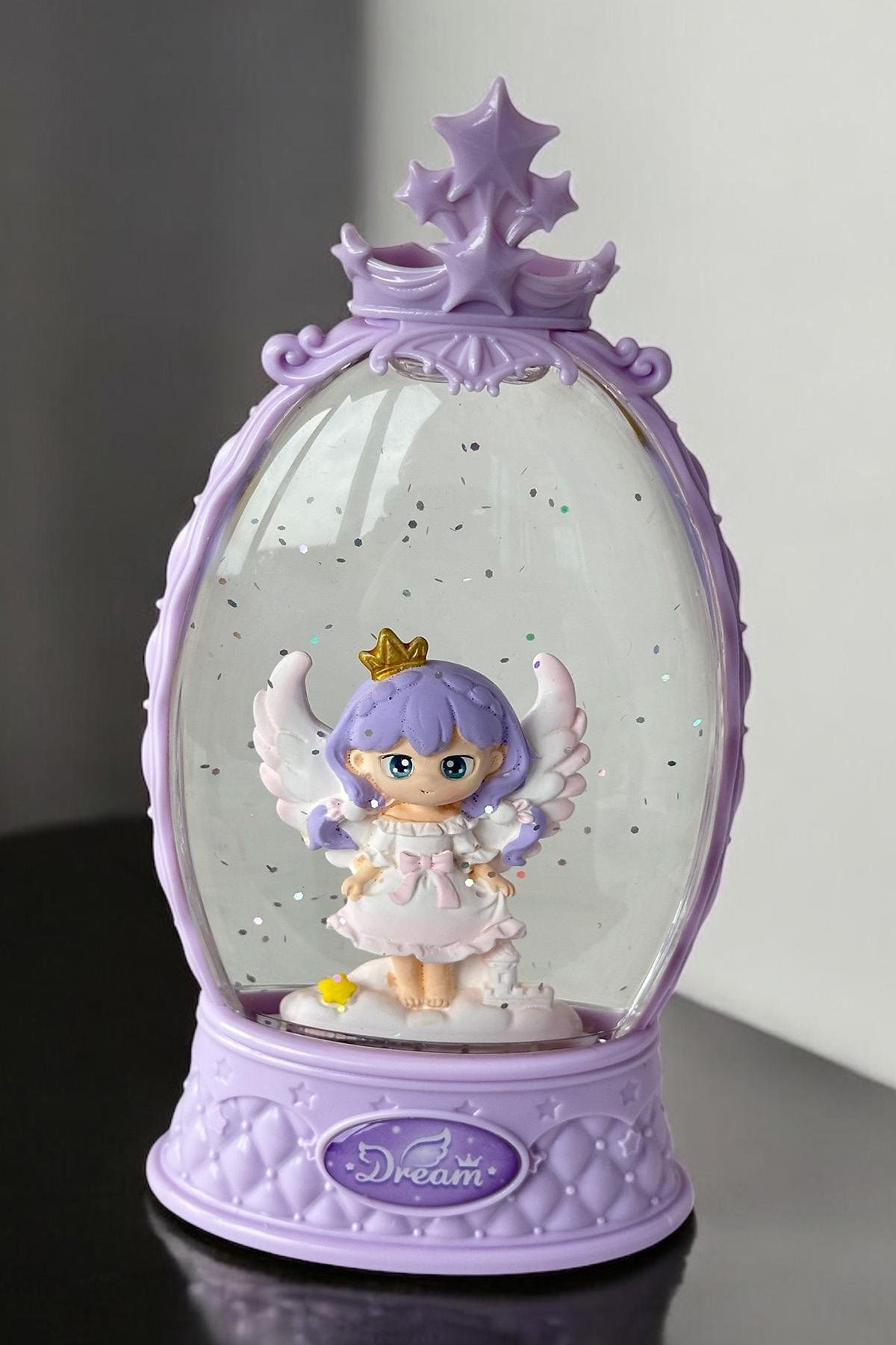 Lila Renk Kız Figürlü Müzikli Ve Işıklı Kar Küresi