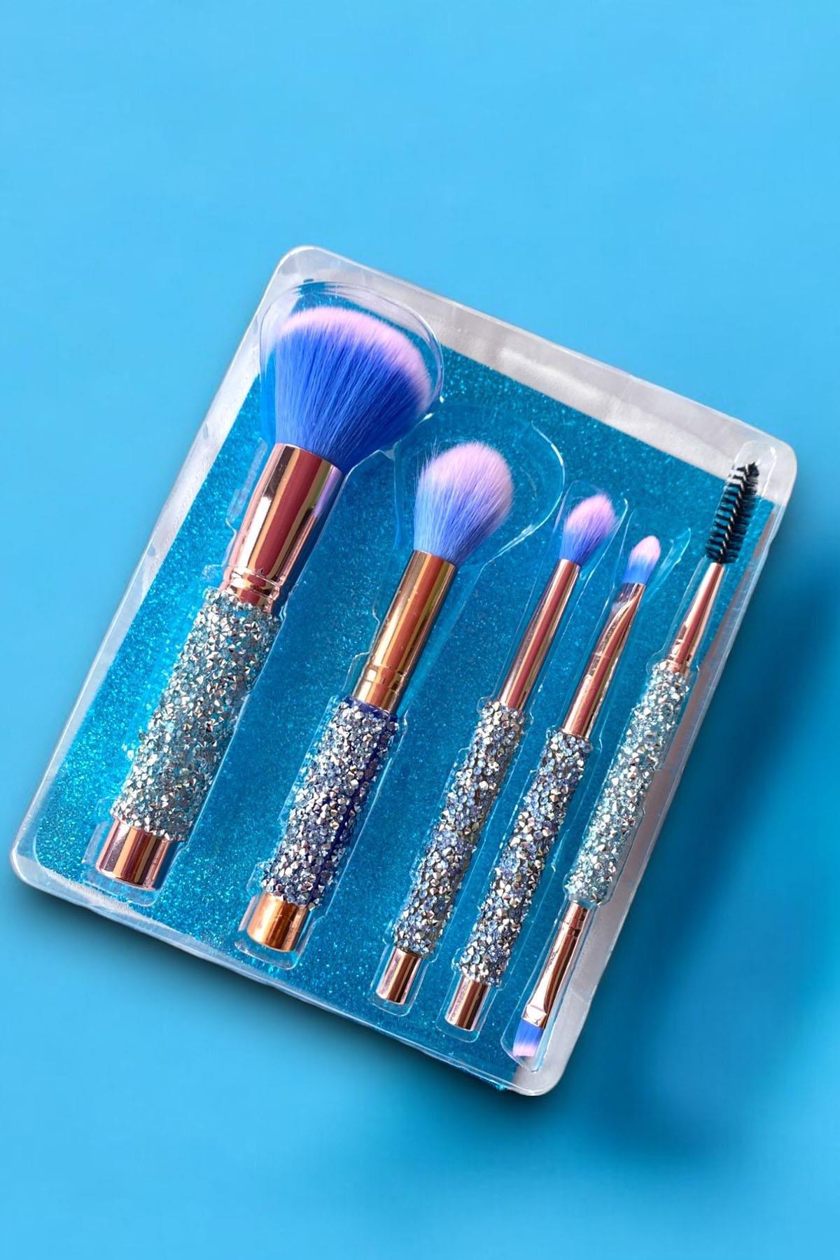 Mavi Renk 5'li Sim Detaylı Makyaj Fırçası Seti