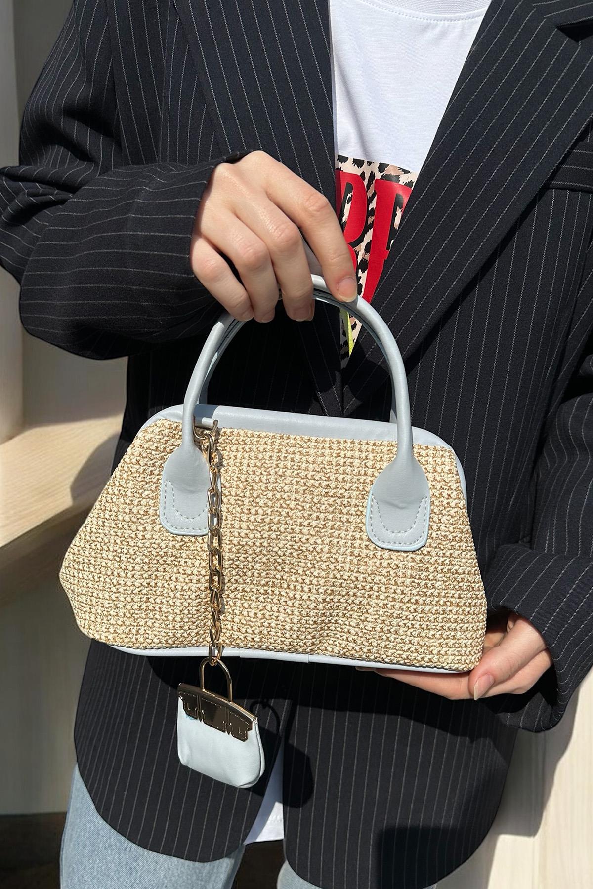 Mavi Renk Hasır Kadın Çanta