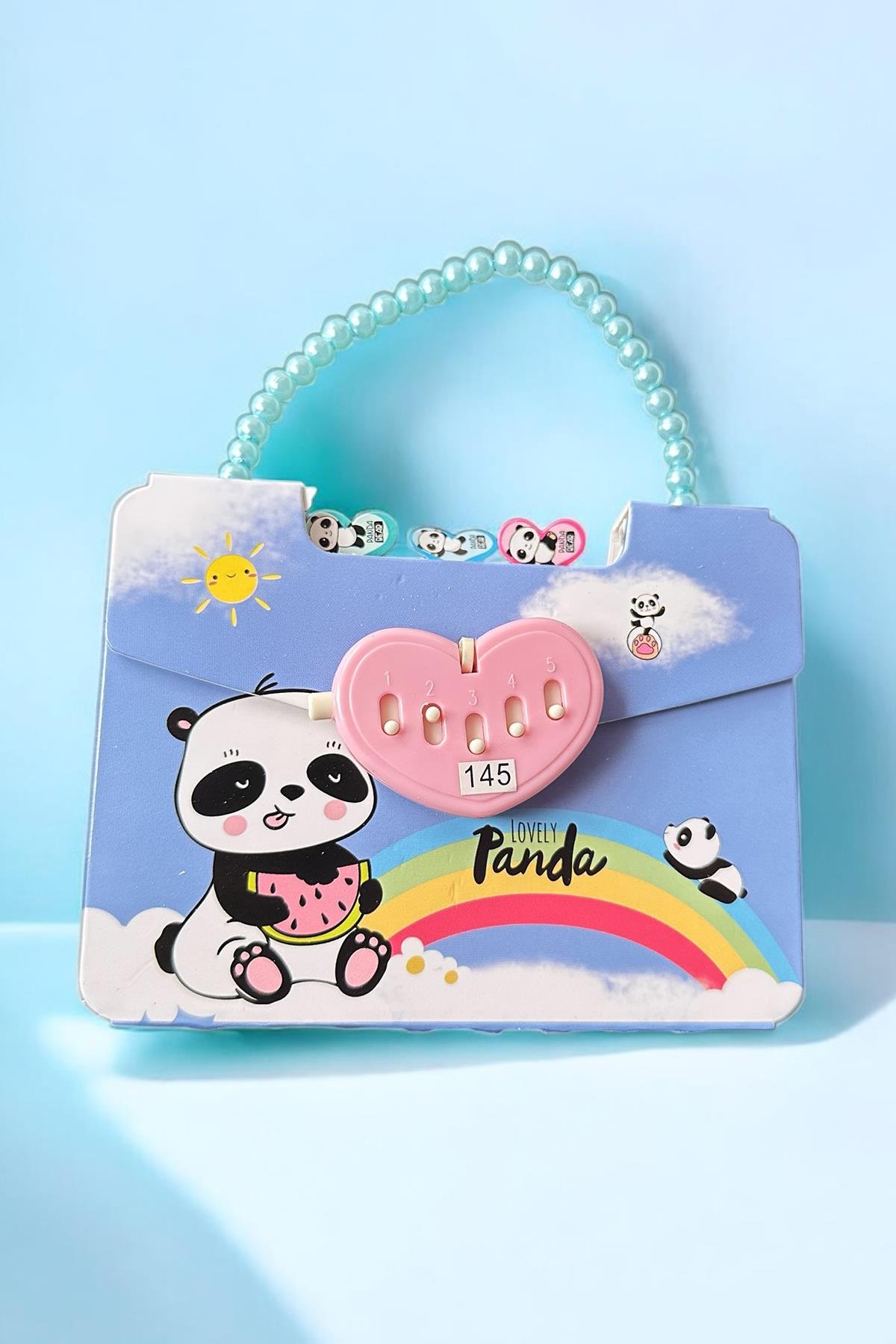 Mavi Renk Panda Figürlü Kilit Detaylı Not Defteri