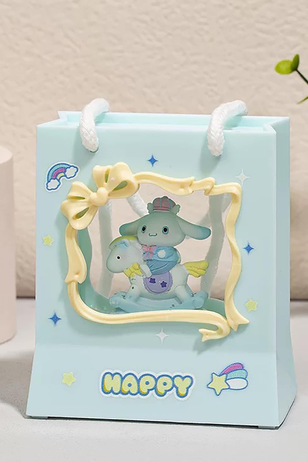 Mavi Renk Tavşan Figürlü Askı Detaylı Müziklı Işıklı Kar Küresi