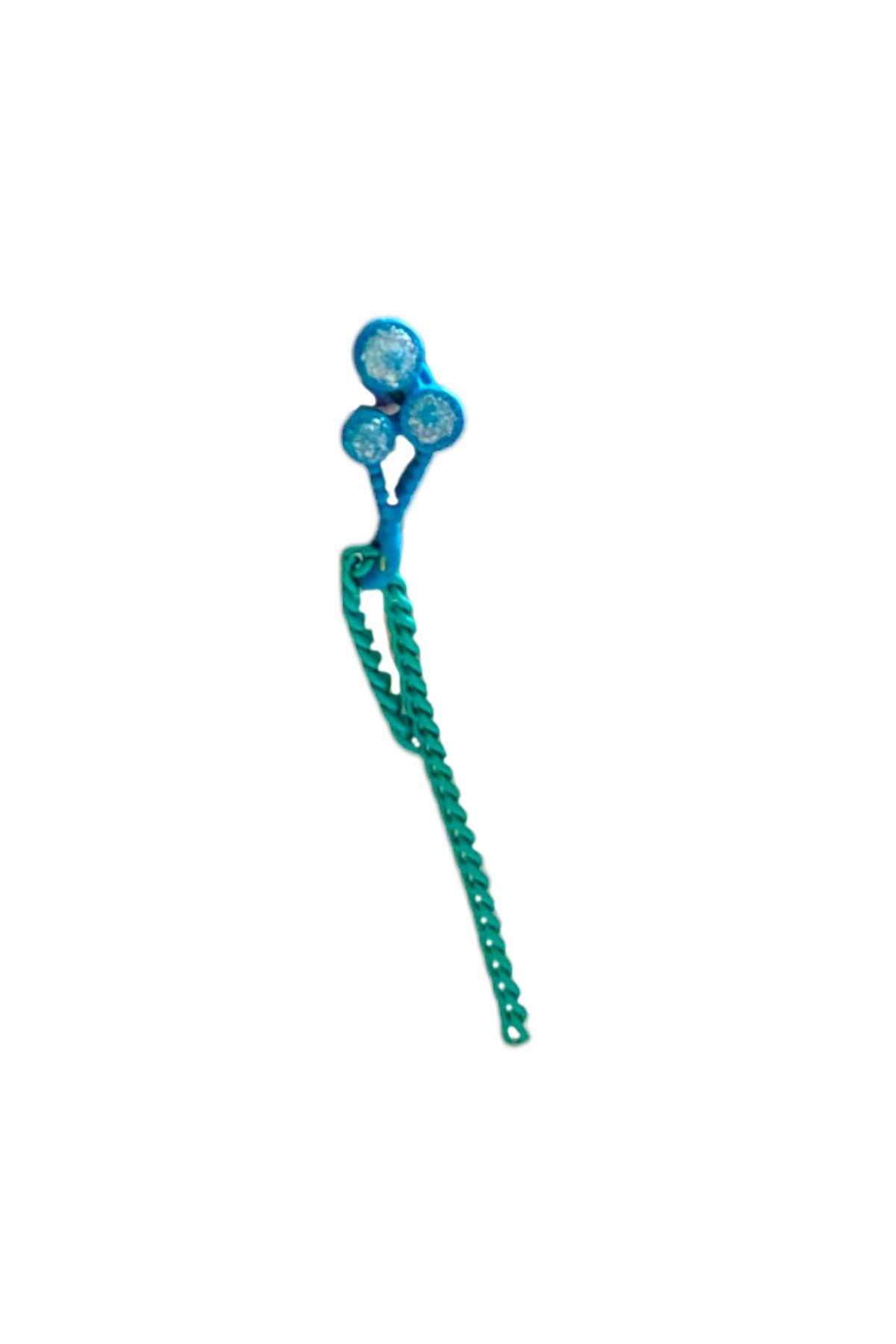 Mavi Renk Zincir Detaylı Figürlü Cerrahi Çelik Tragus/Kıkırdak Küpe/Piercing (Tek