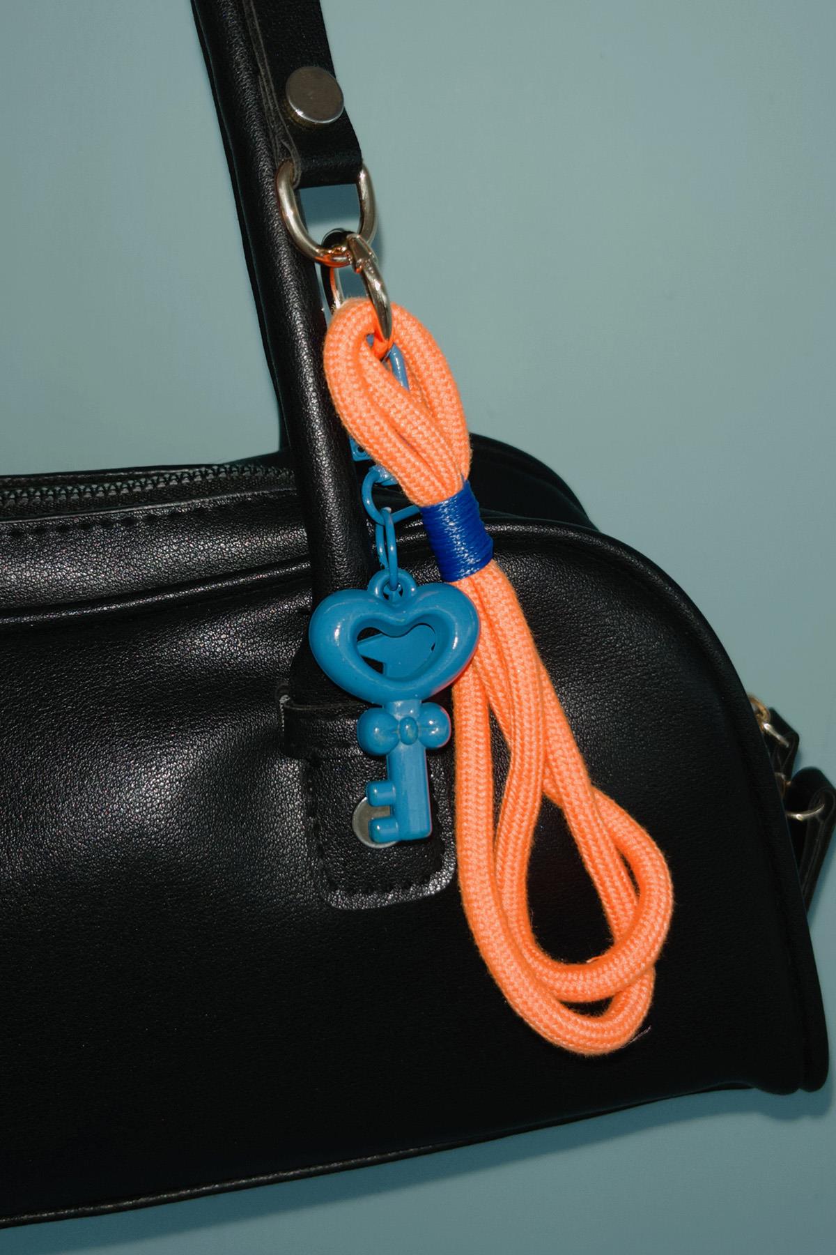 Mavi Ve Turuncu Renk Çanta Charm/ Anahtarlık