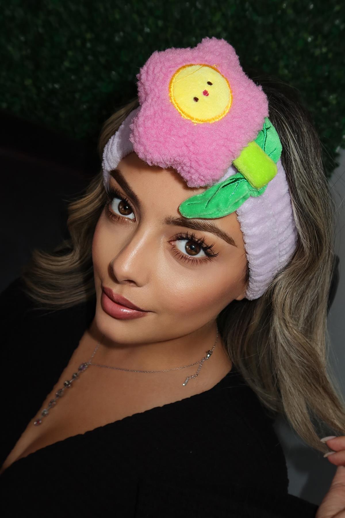 Mor Renk Çiçek Figürlü Peluş Saç Bandı