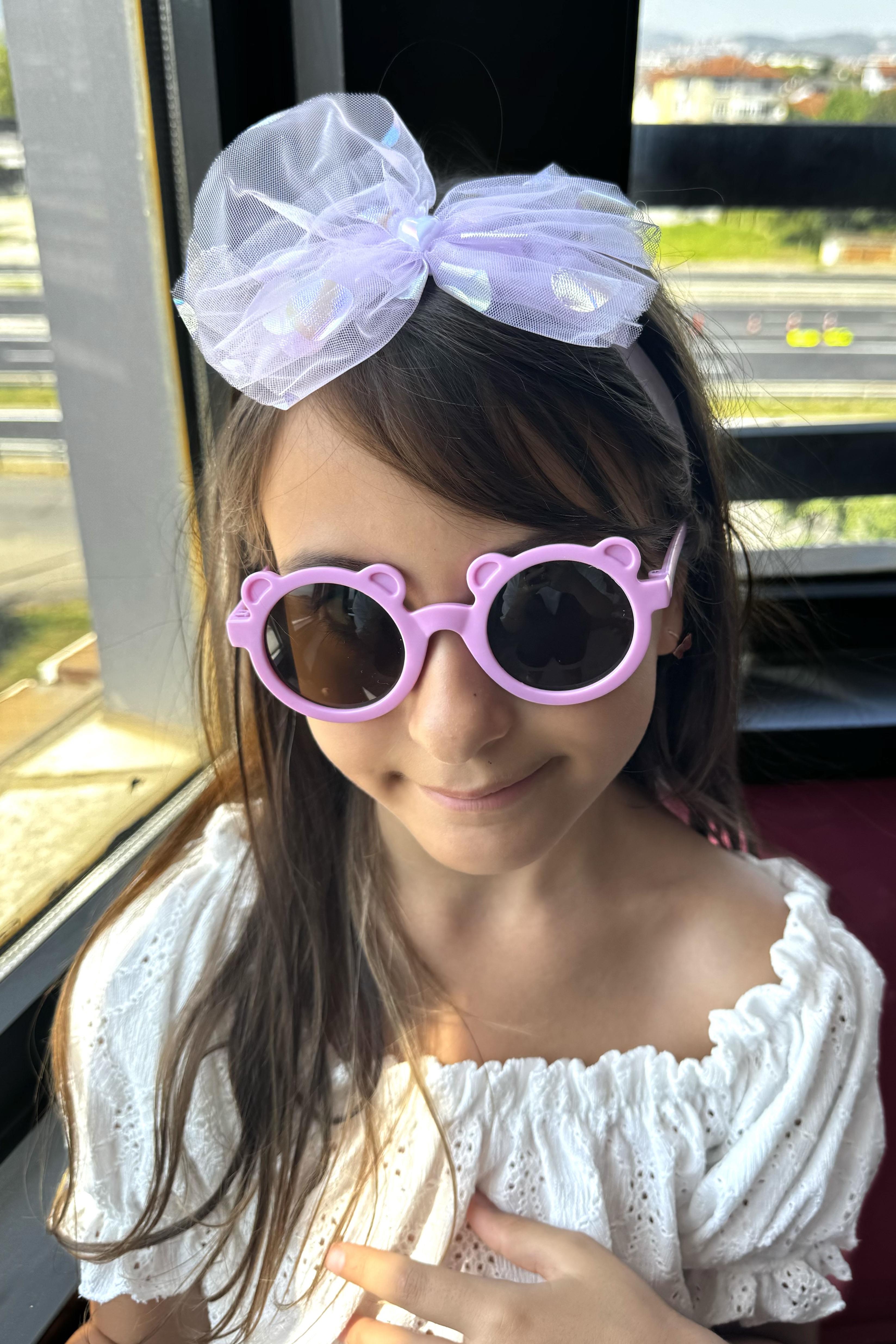 Mor Renk Çocuk Gözlük Ve Bandana Set