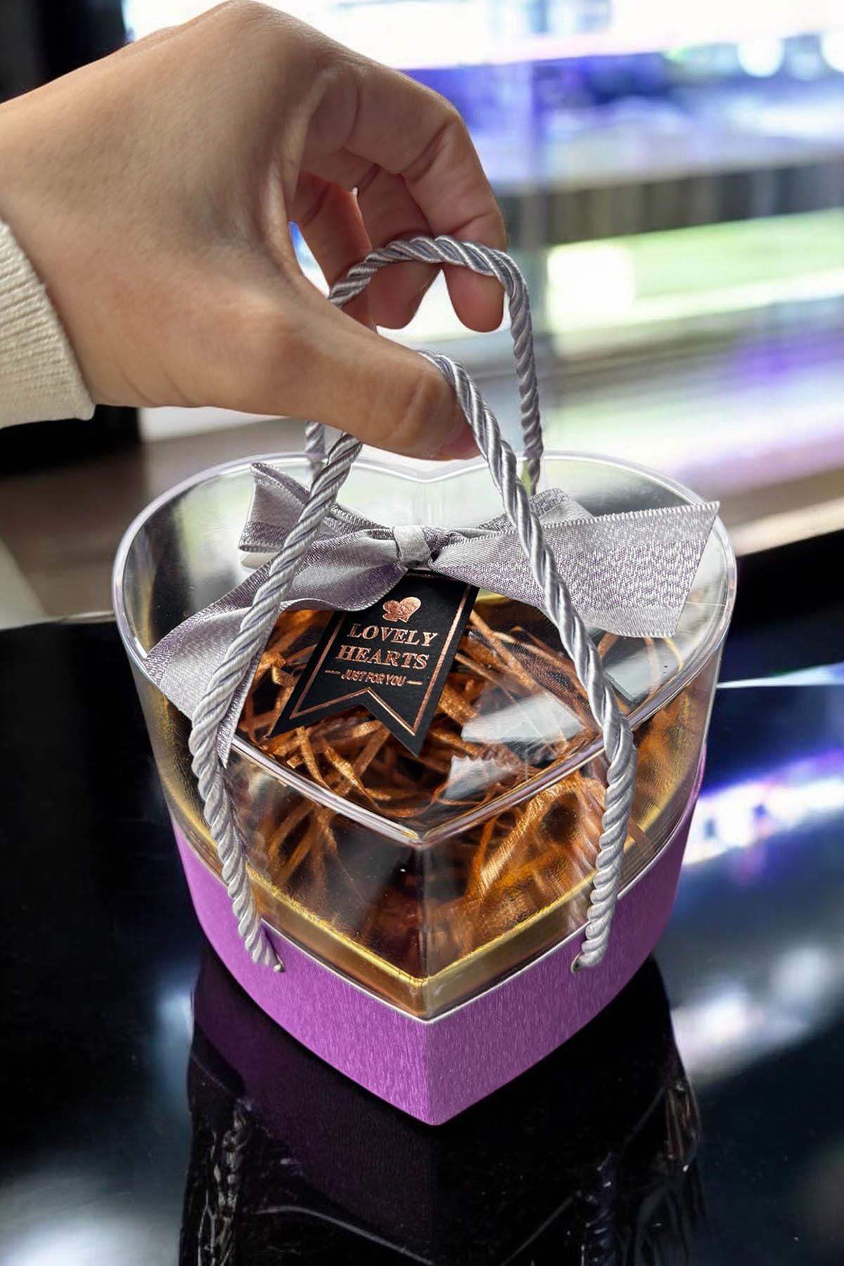 Mor Renk Kalp Figürlü Hediye Kutusu