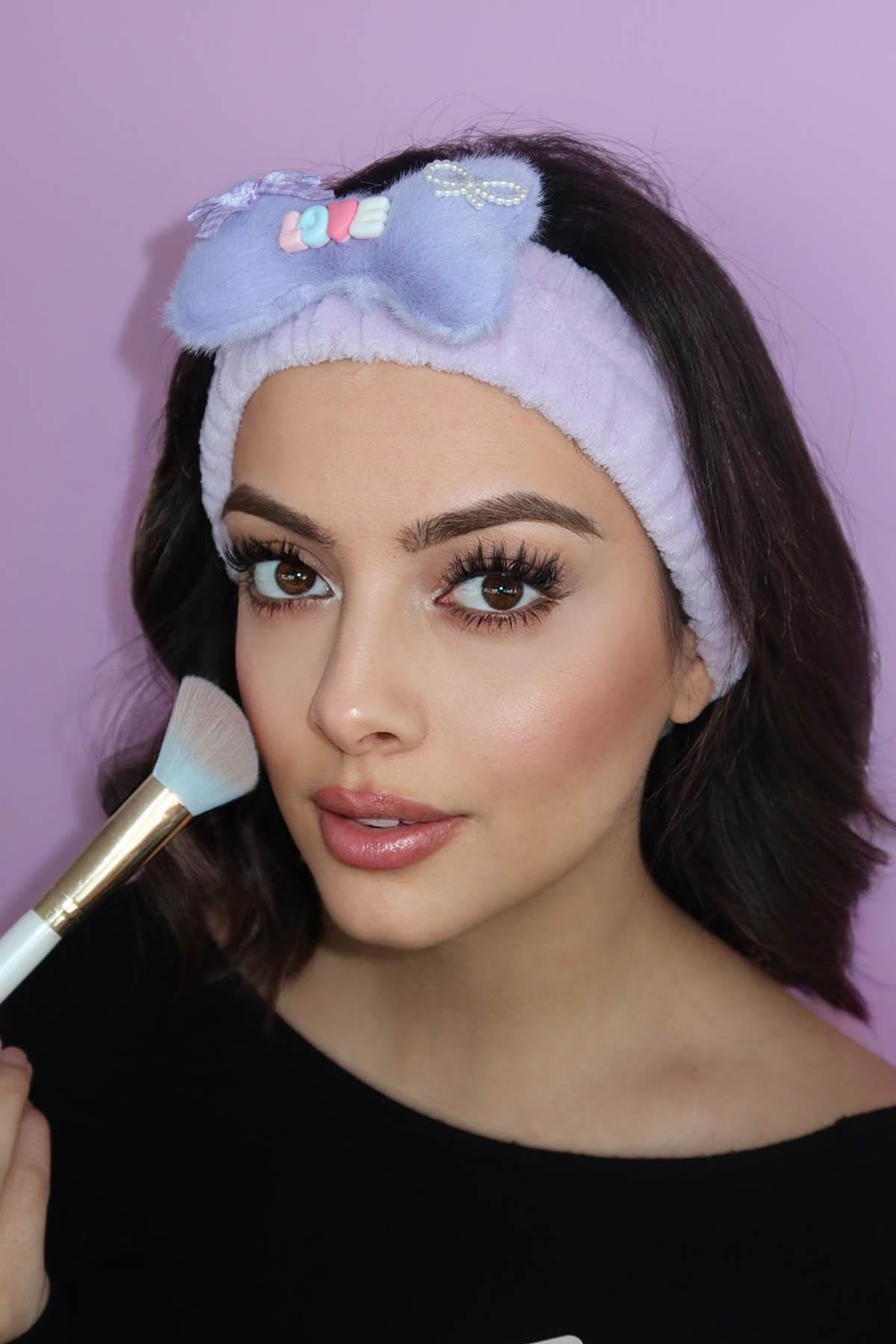 Mor Renk Love Yazılı Peluş Saç Bandı