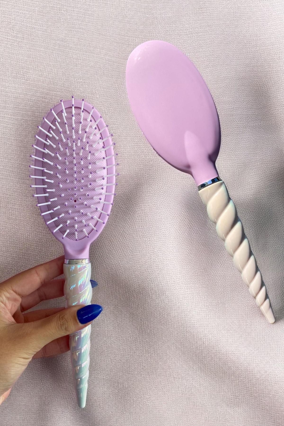 Mor Renk Unicorn Figürlü Saç Fırçası/ Tarak