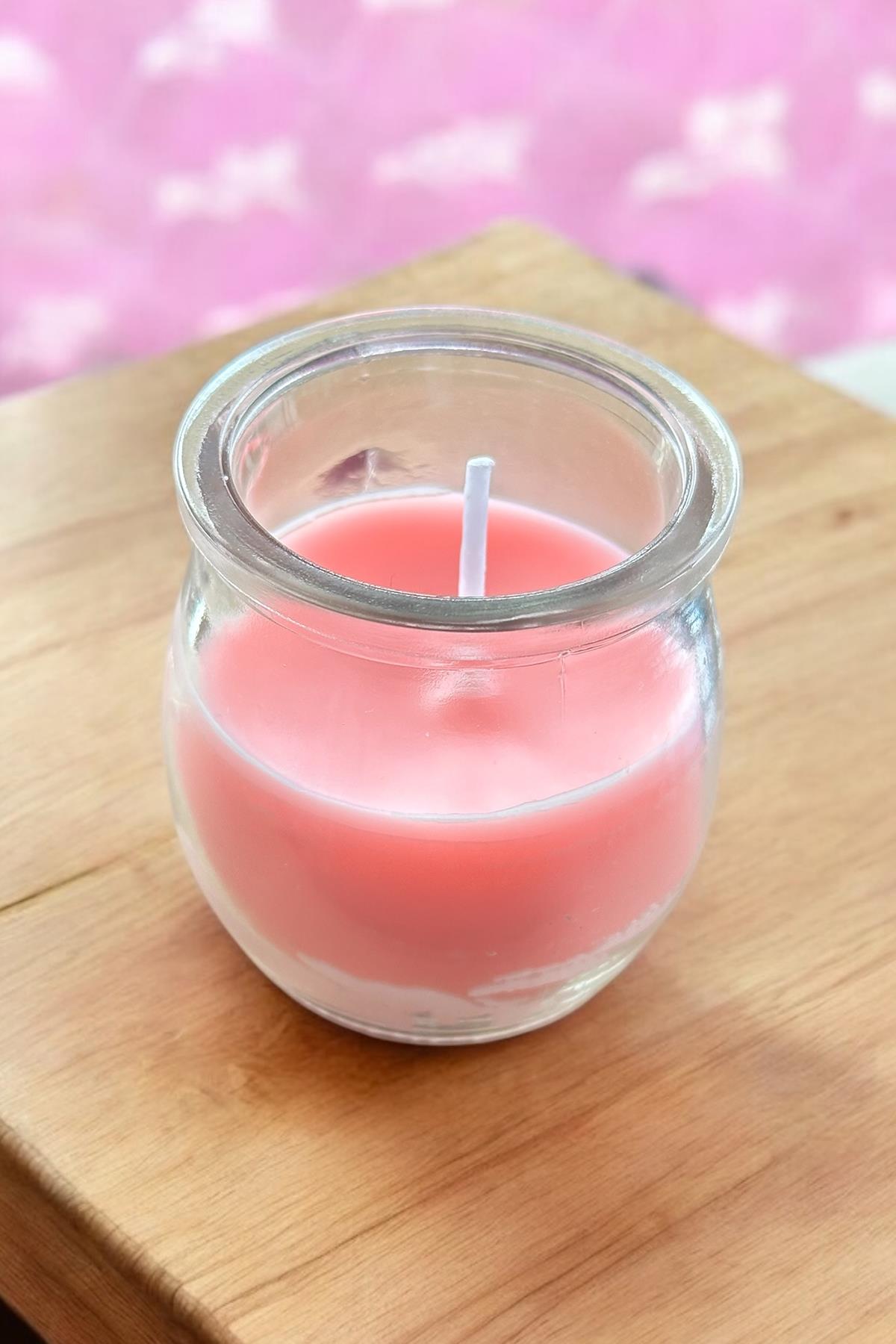 Pembe Renk Bardakta Kokulu Dekoratif Mum
