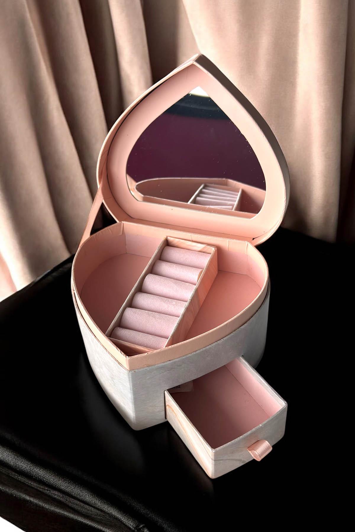 Pembe Renk Bölmeli Çekmeceli Takı Organizeri