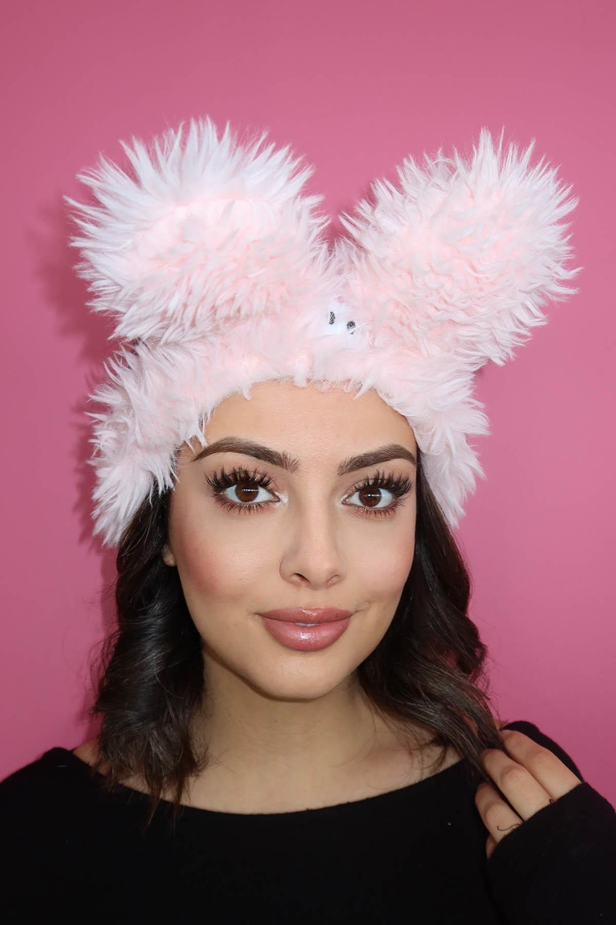 Pembe Renk Canavar Figürlü Peluş Saç Bandı