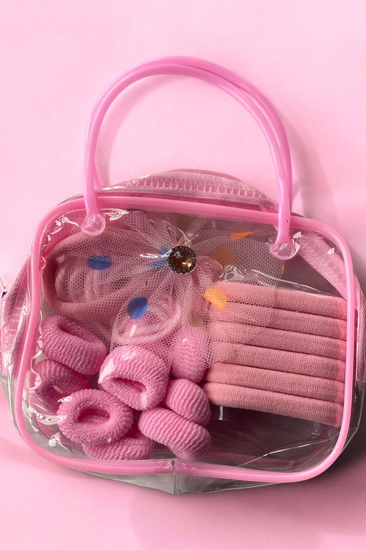 Pembe Renk Çantalı Havlu Toka Set